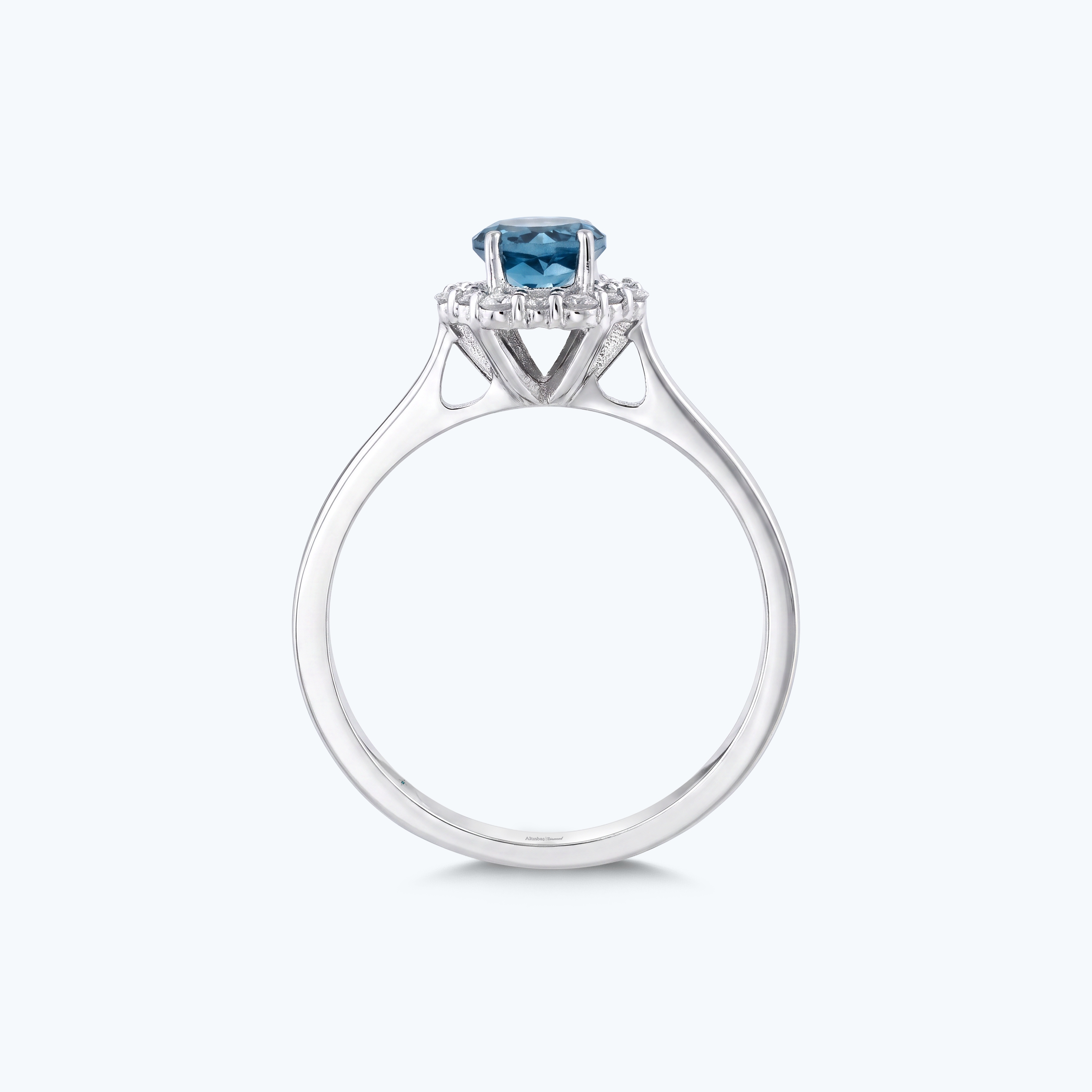 0.13 Karat Pırlanta Mavi Topaz Taşlı Yüzük