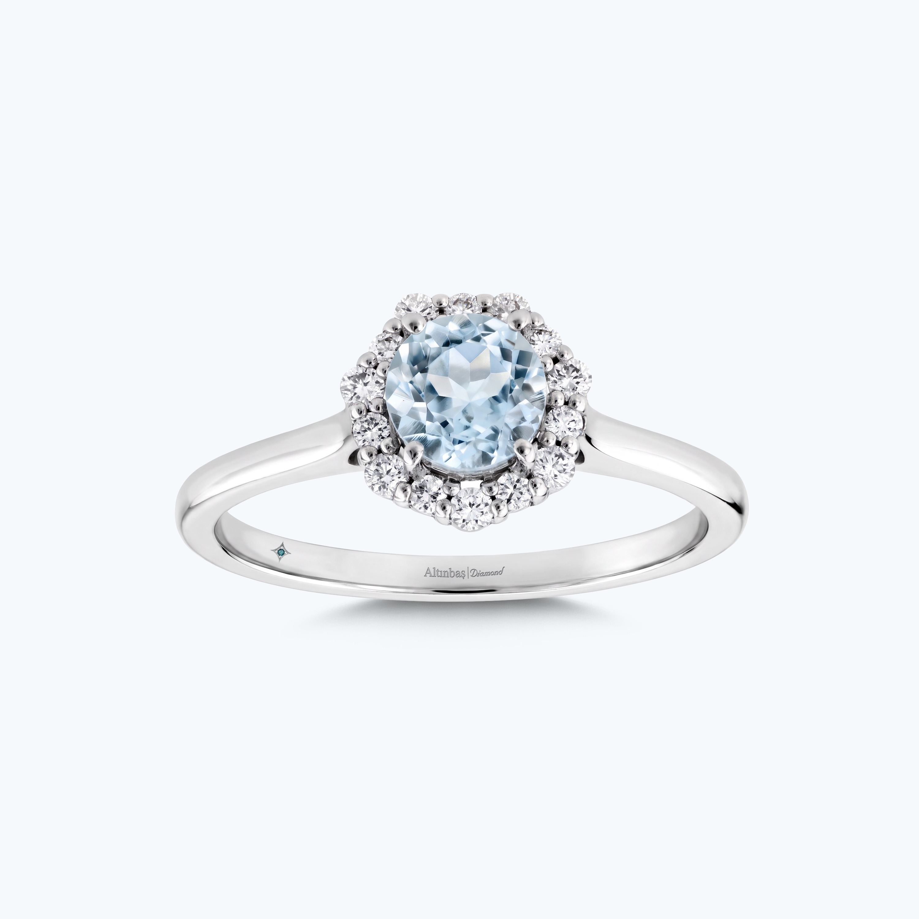 0.13 Karat Pırlanta Mavi Topaz Taşlı Yüzük