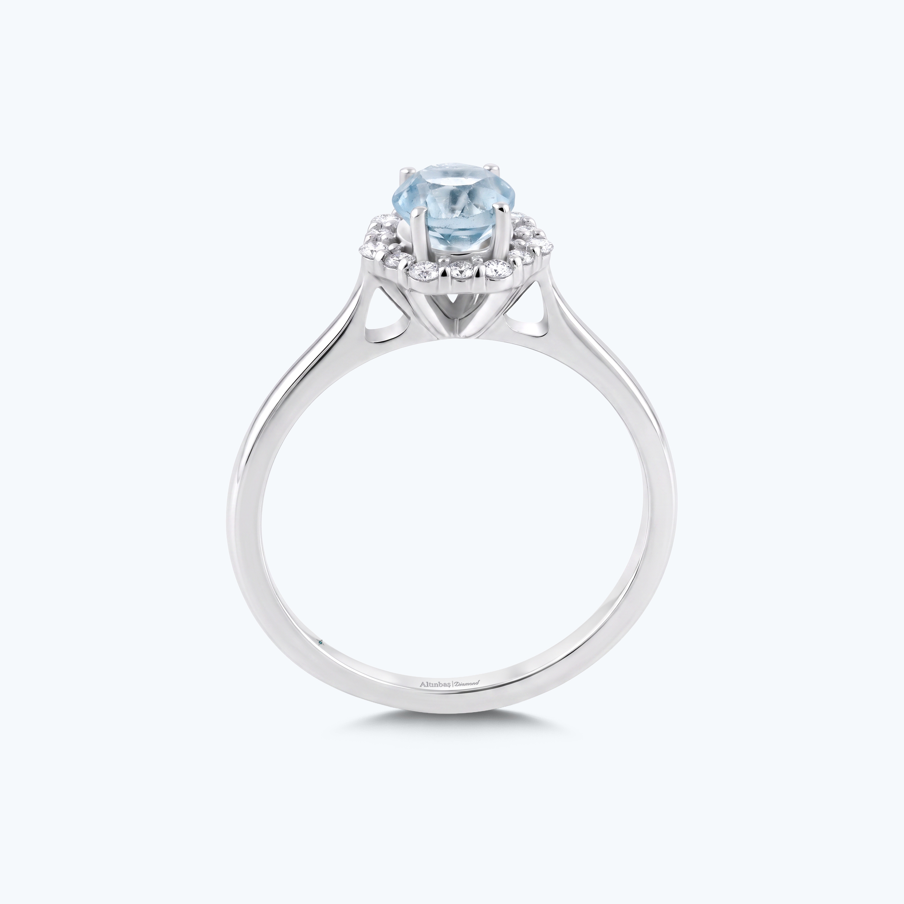 0.13 Karat Pırlanta Mavi Topaz Taşlı Yüzük