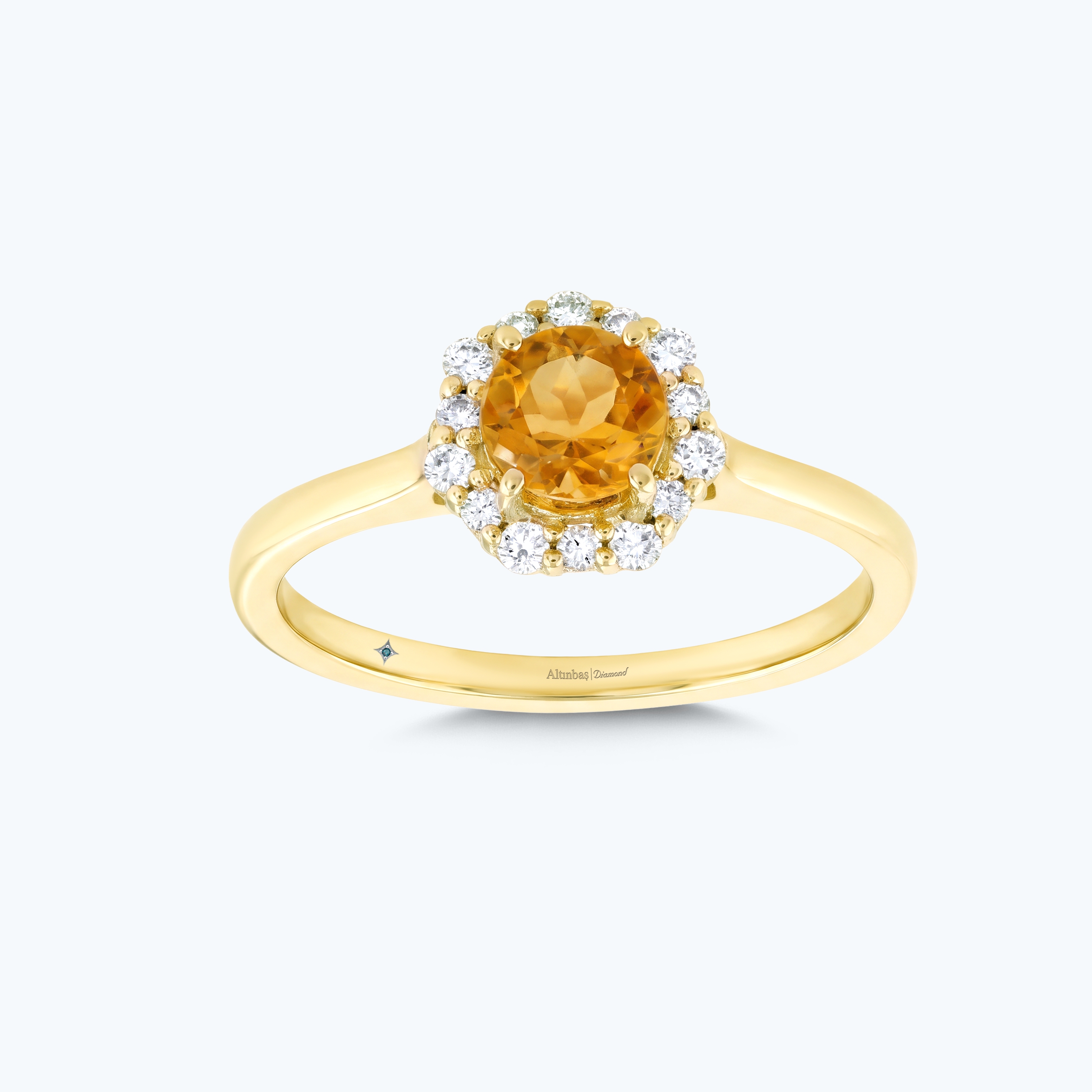 0.13 Karat Pırlanta Sitrin Vintage Yüzük