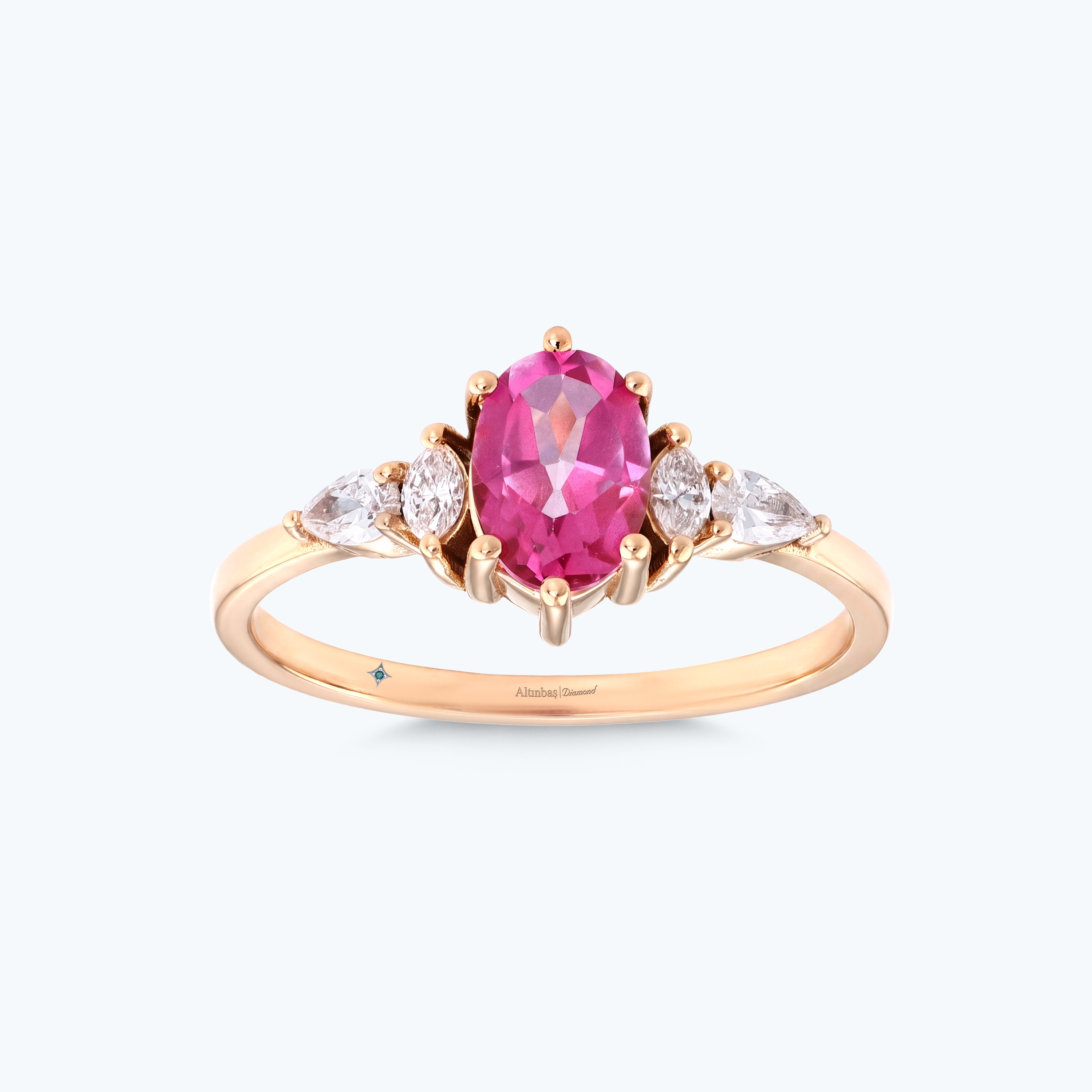 0.20 Karat Pırlanta Pembe Safir Oval Yüzük