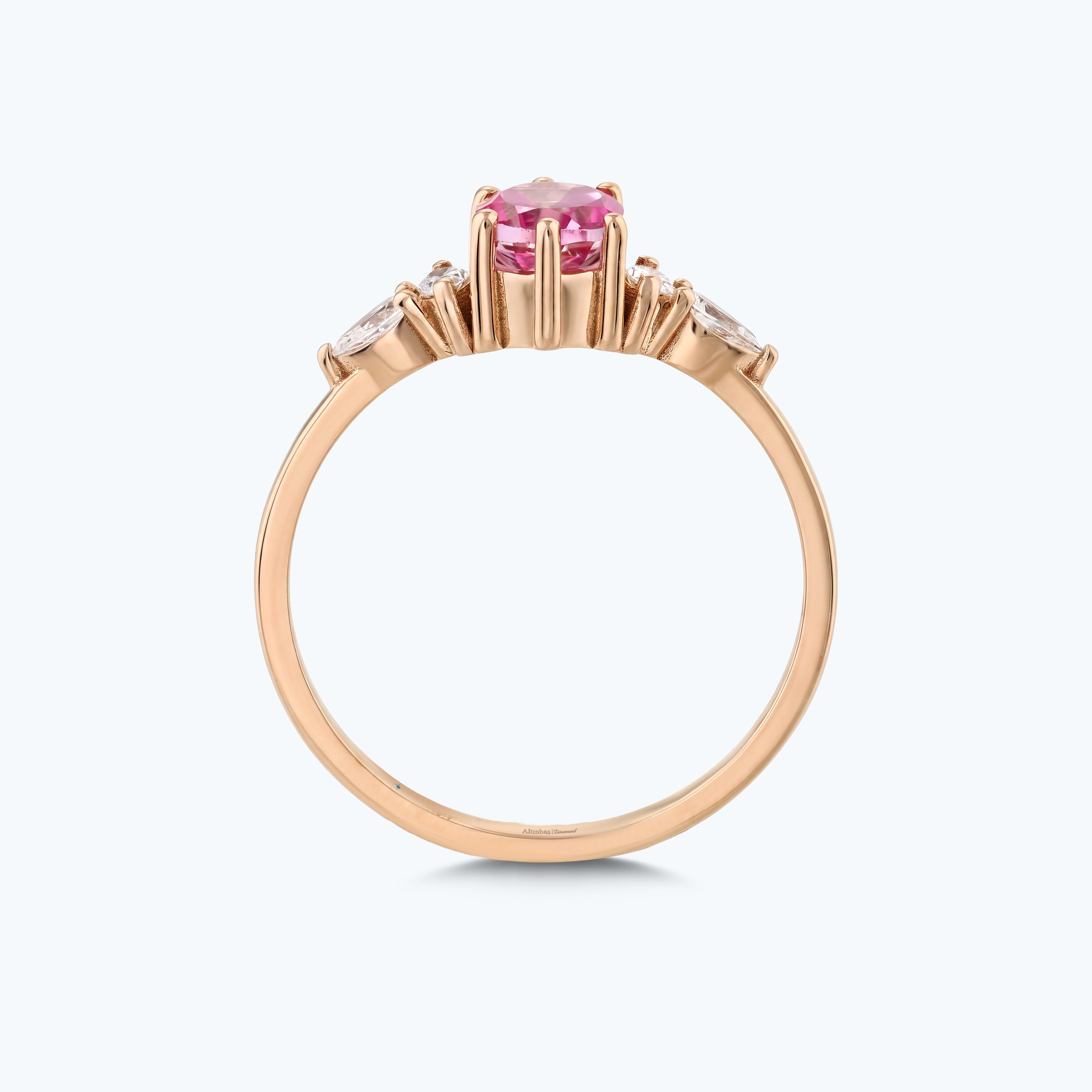 0.20 Karat Pırlanta Pembe Safir Oval Yüzük
