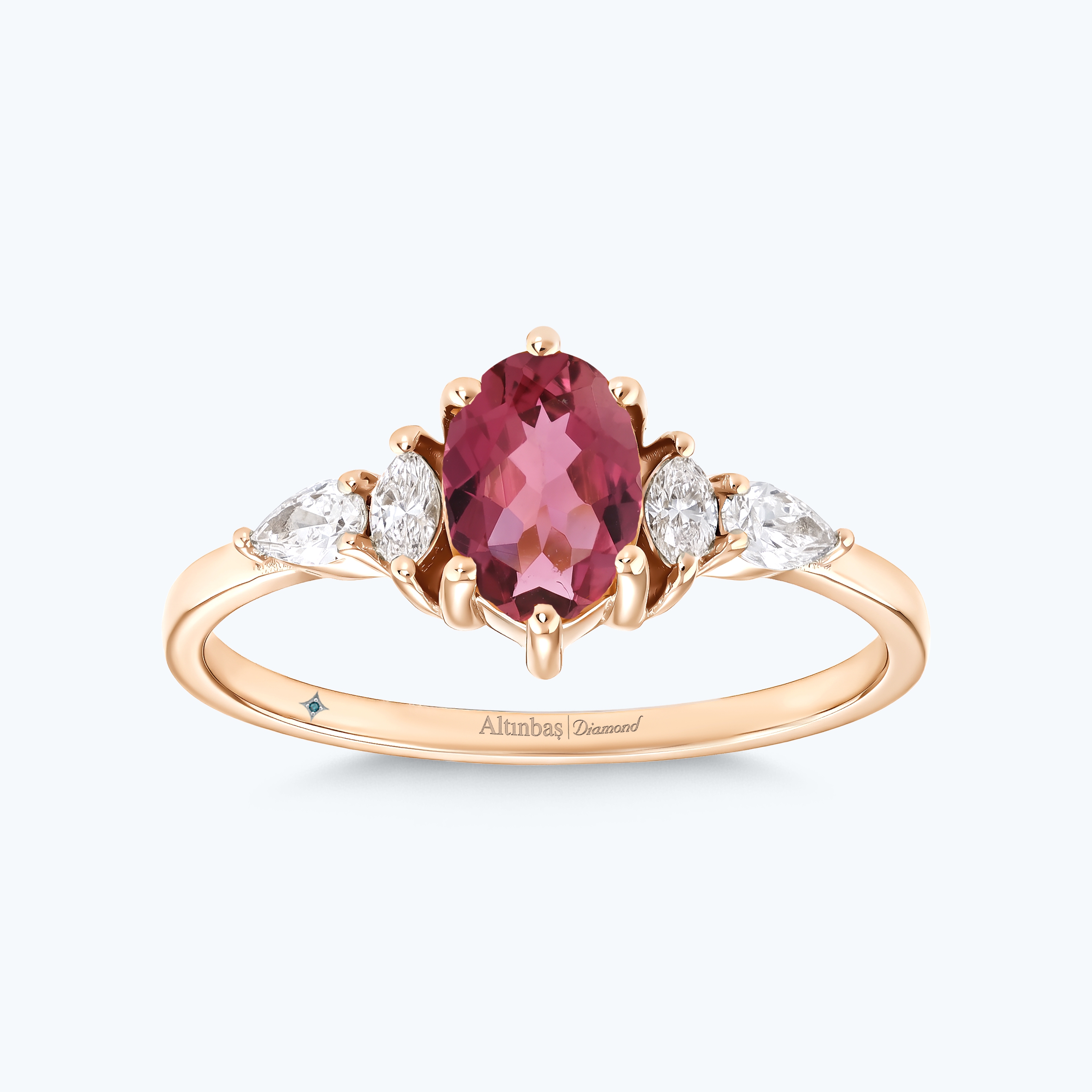 0.20 Karat Pırlanta Turmalin Taşlı Oval Yüzük