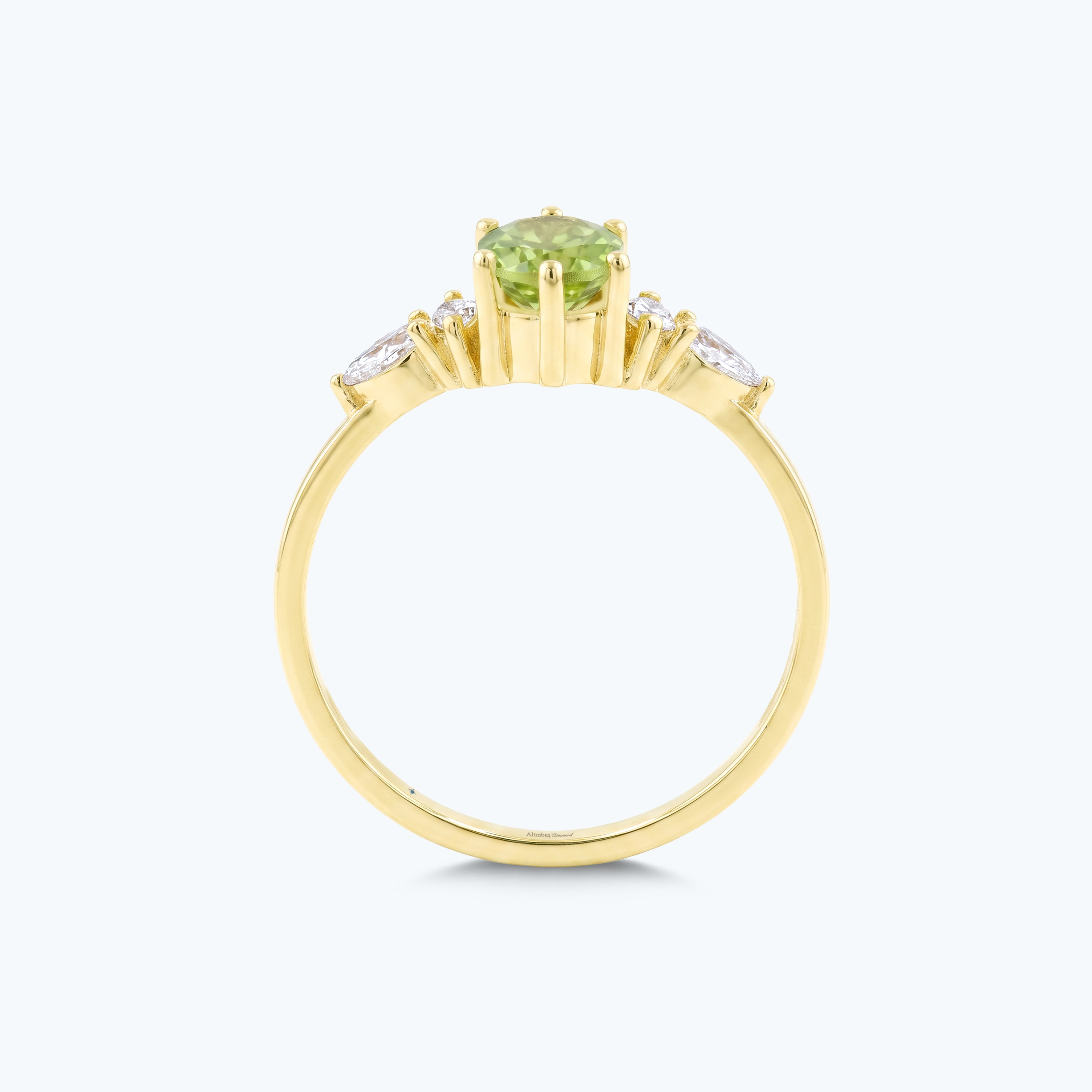 0.20 Karat Pırlanta Yeşil Topaz Oval Yüzük