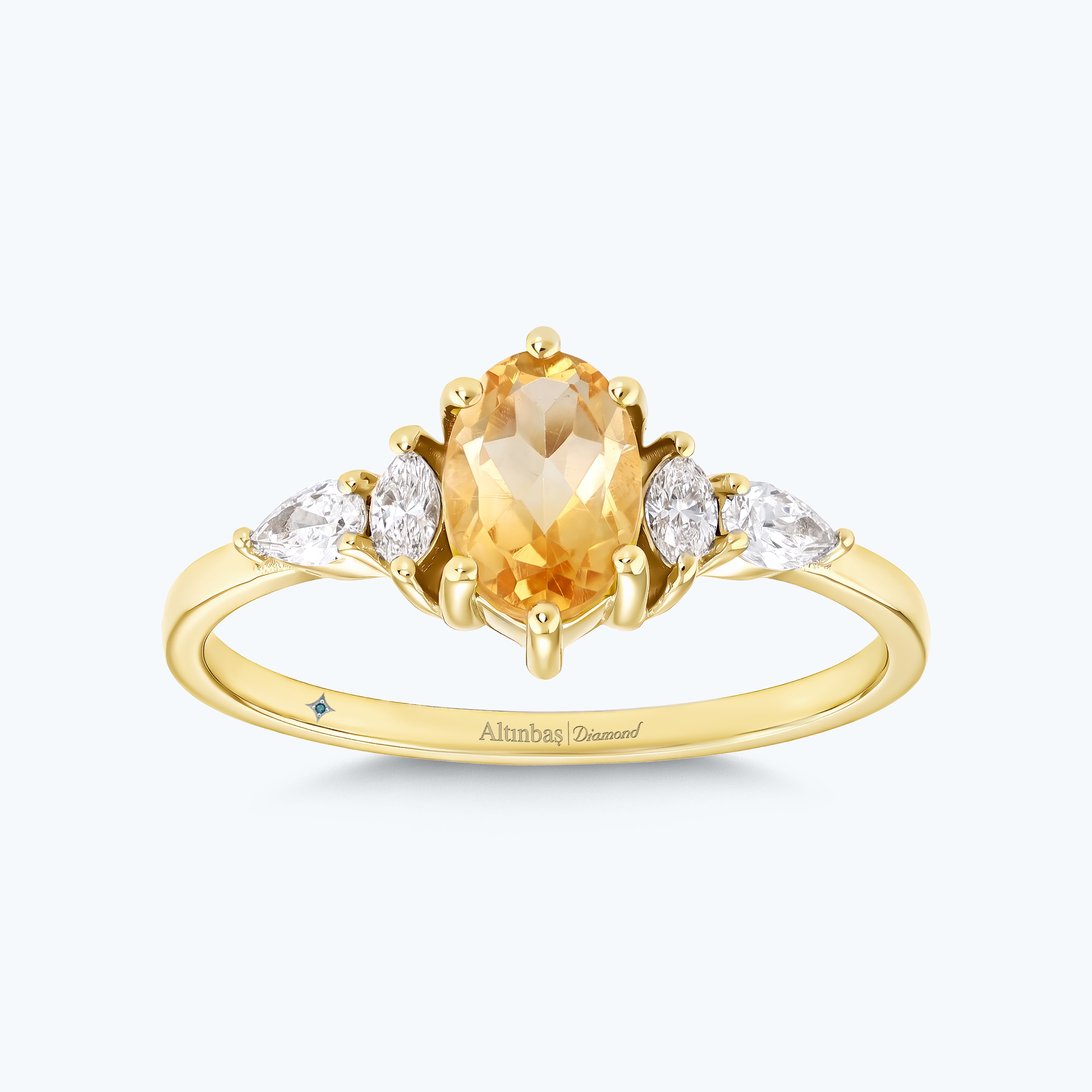 0.20 Karat Pırlanta Sitrin Oval Yüzük