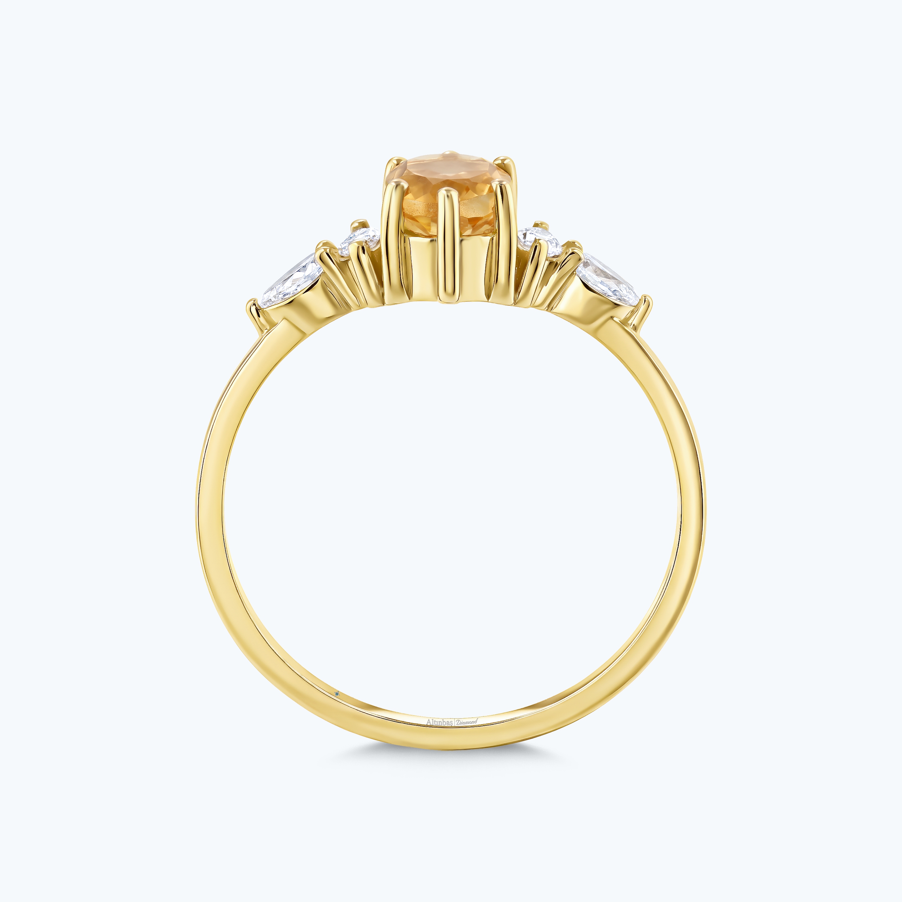 0.20 Karat Pırlanta Sitrin Oval Yüzük