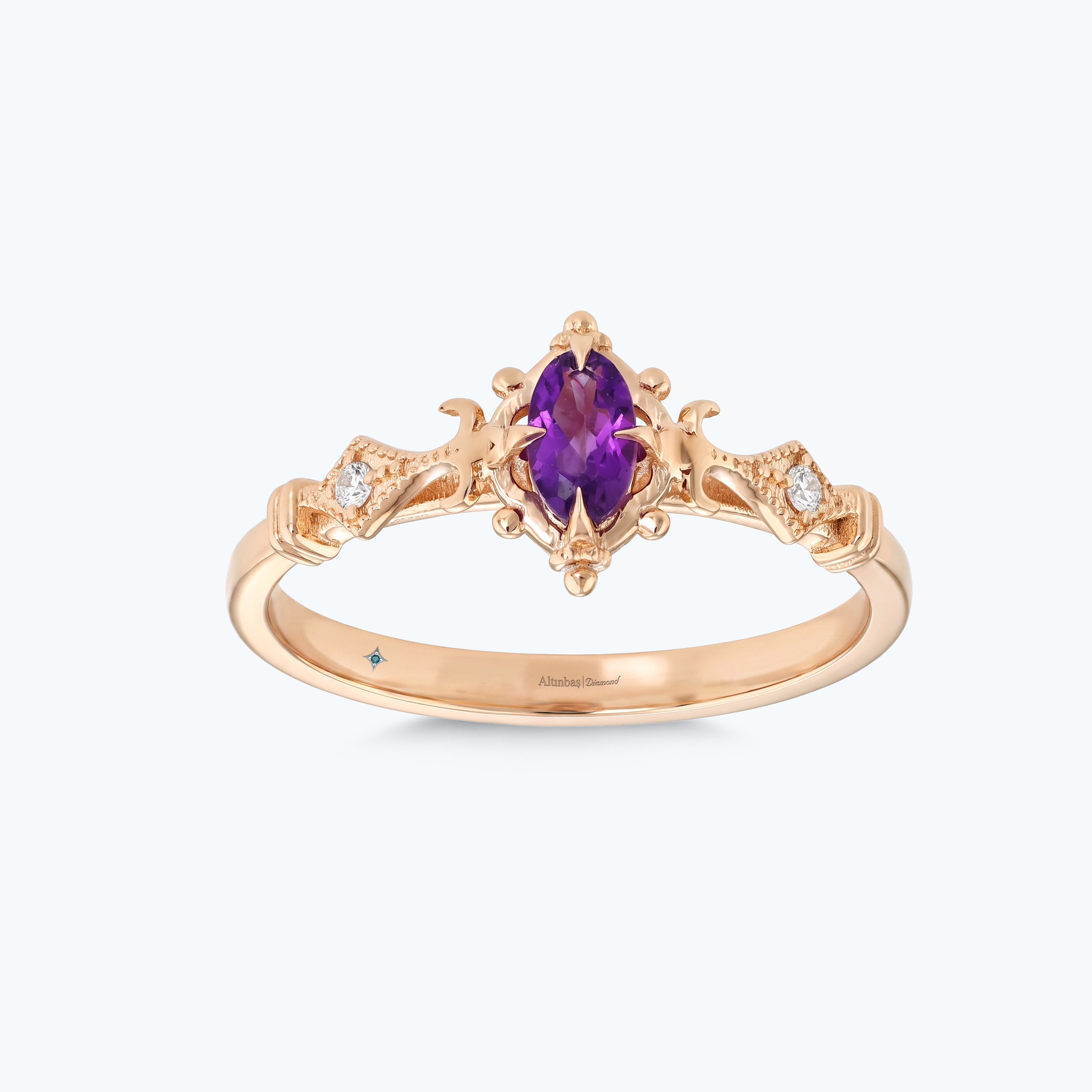 0.02 Karat Pırlanta Ametist Vintage Yüzük