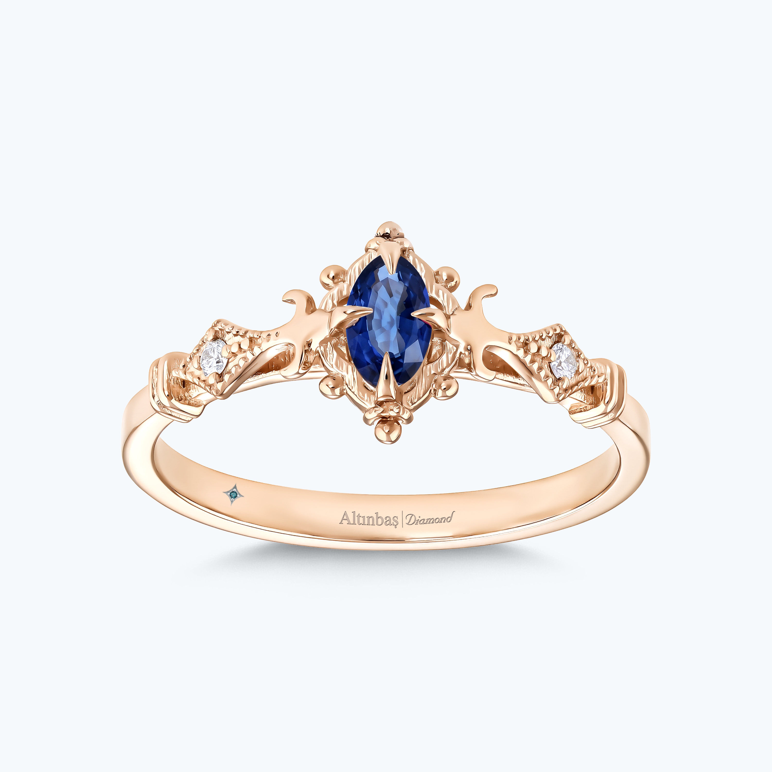 0.02 Karat Pırlanta Safir Oval Yüzük