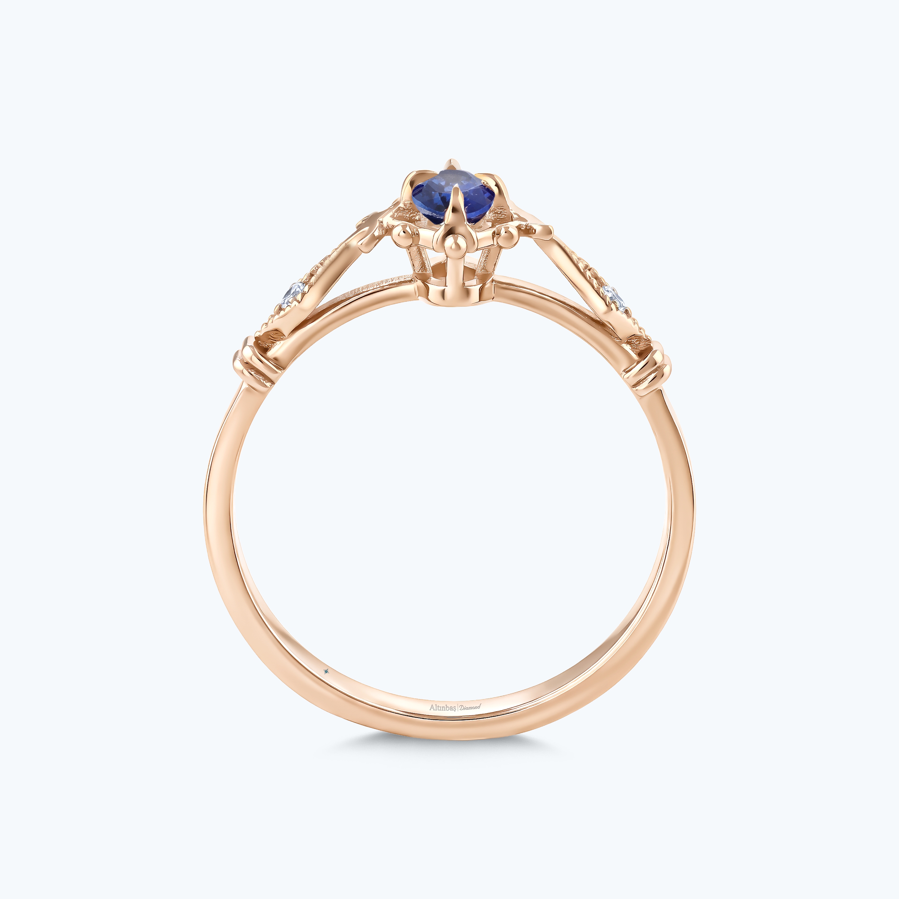 0.02 Karat Pırlanta Safir Oval Yüzük