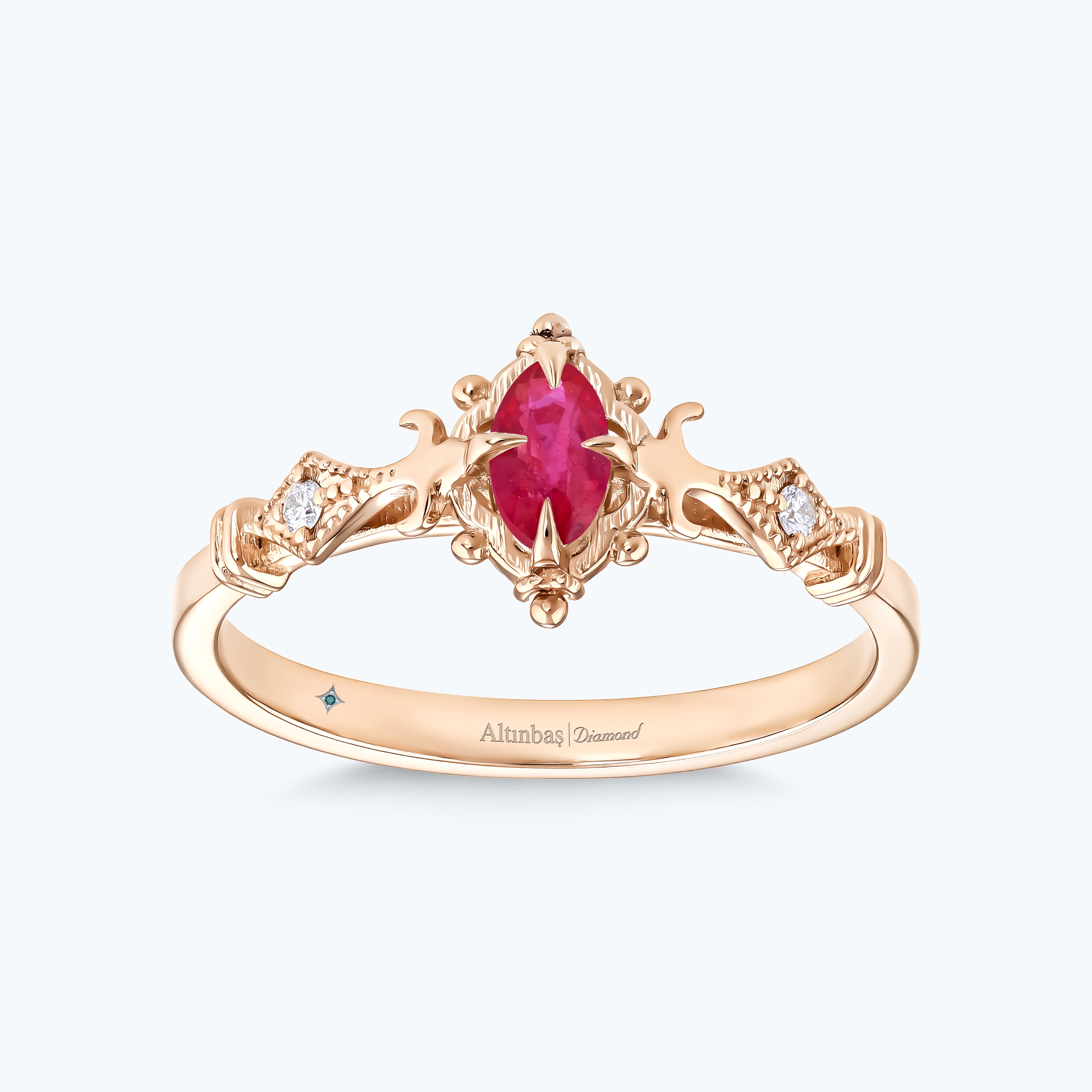 0.02 Karat Pırlanta Yakut Oval Yüzük