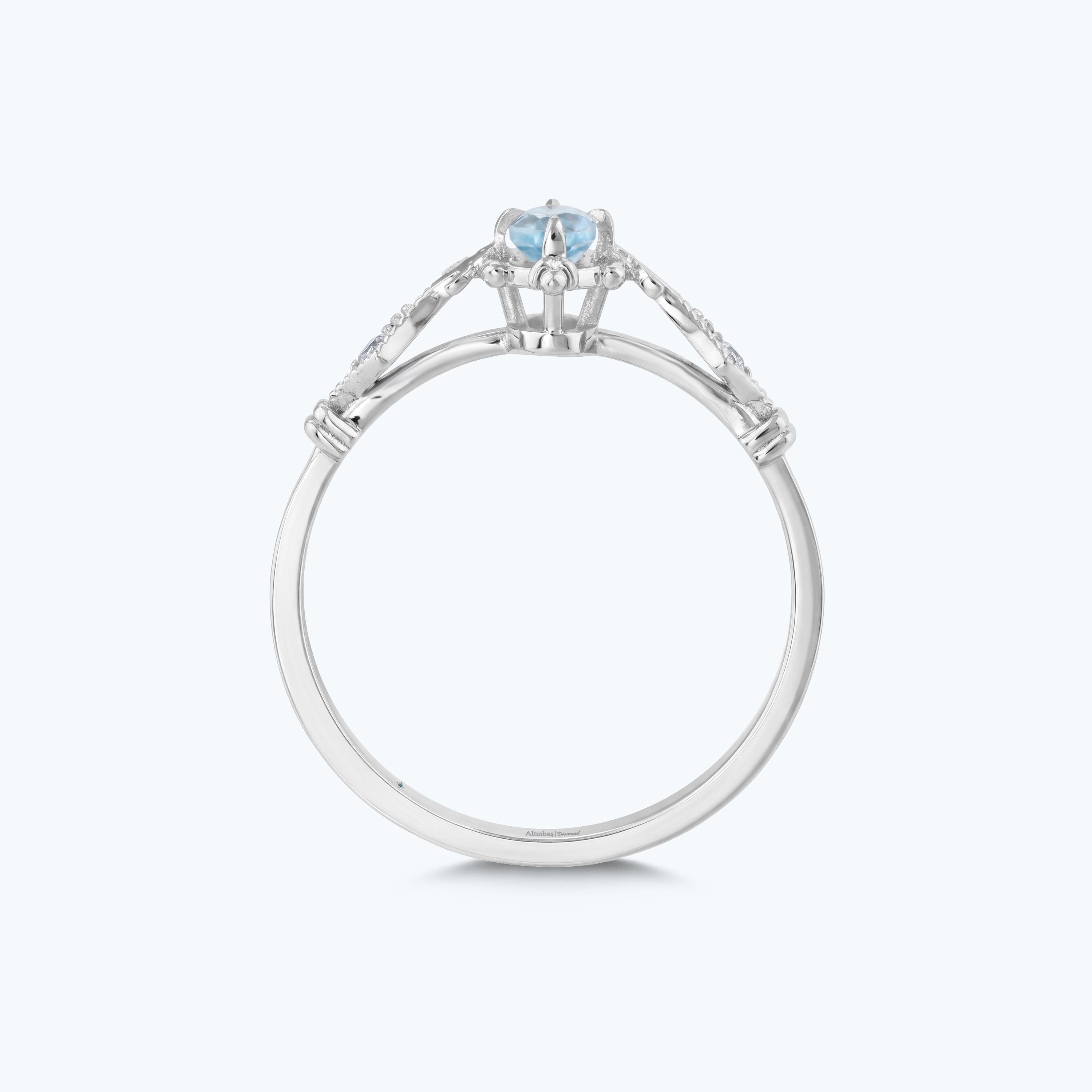 0.02 Karat Pırlanta Mavi Topaz Oval Yüzük