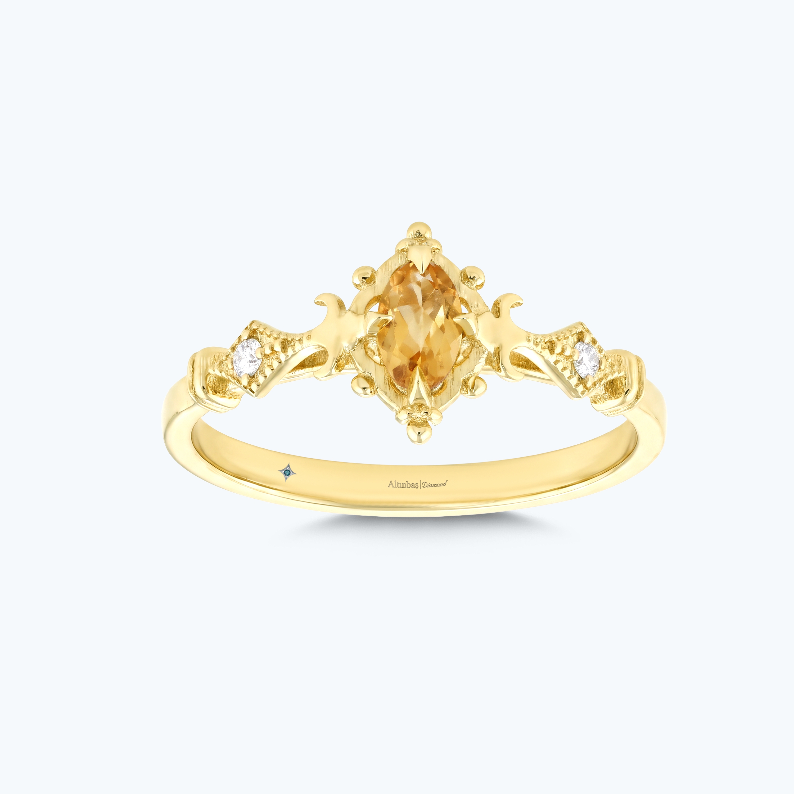 0.02 Karat Pırlanta Sitrin Vintage Yüzük