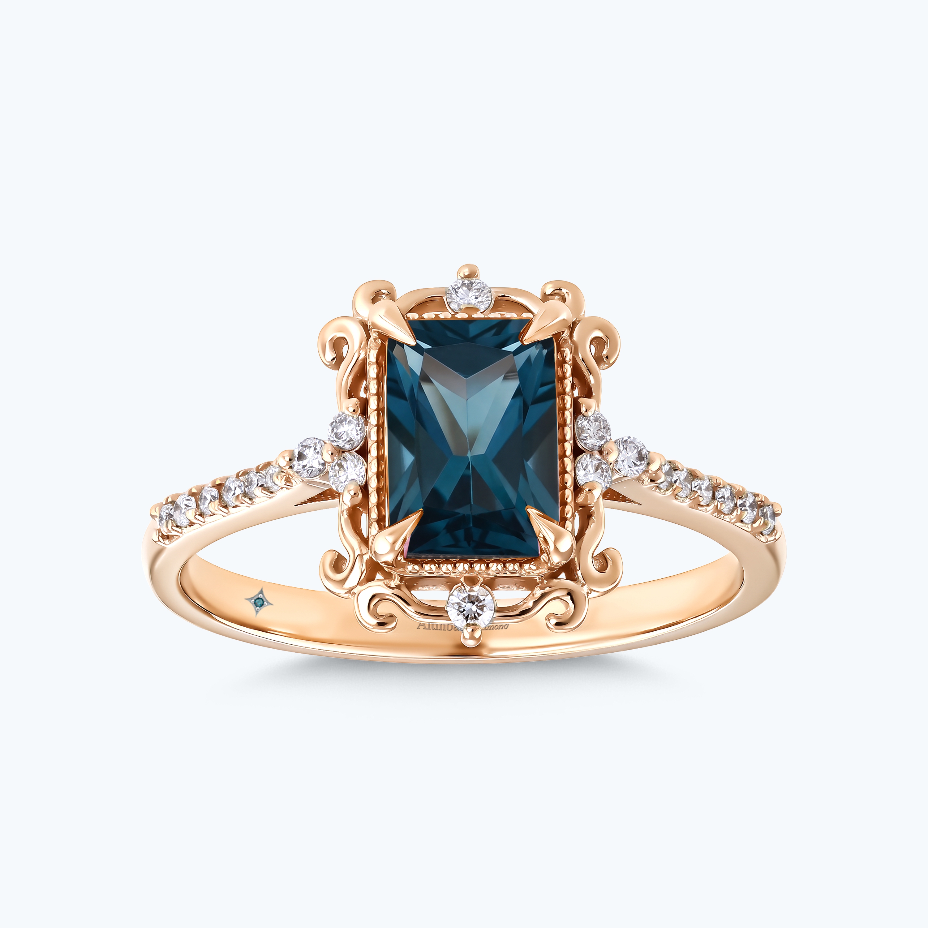0.14 Karat Pırlanta Topaz Emerald Kesim Yüzük