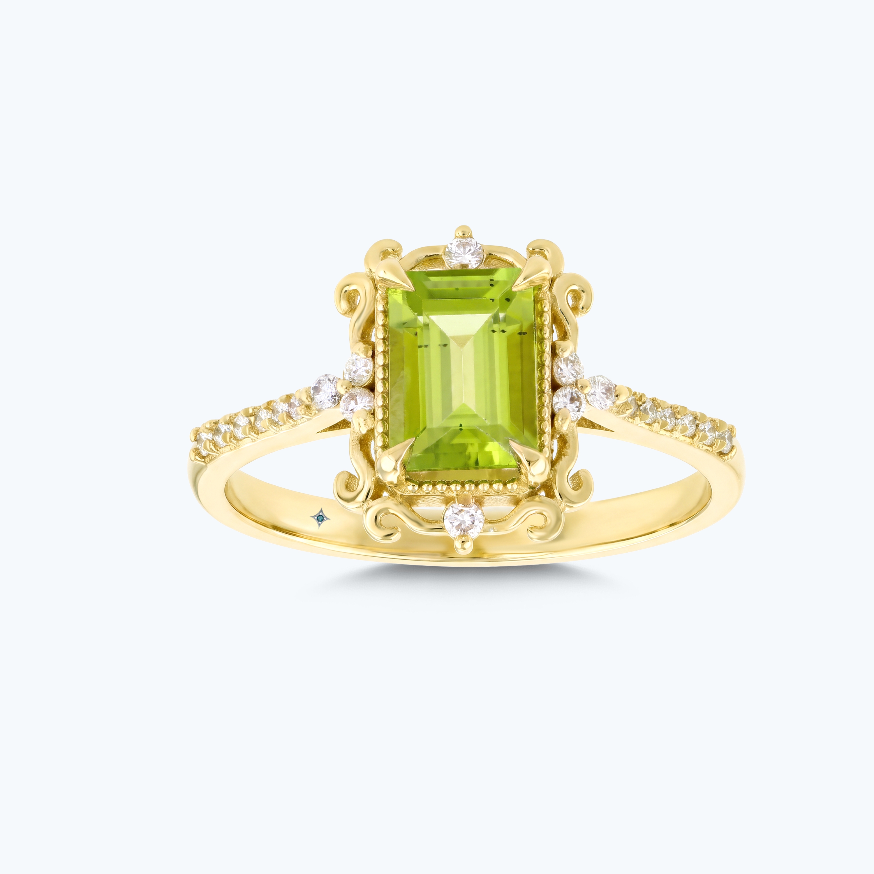 0.14 Karat Pırlanta Yeşil Topaz Emerald Yüzük