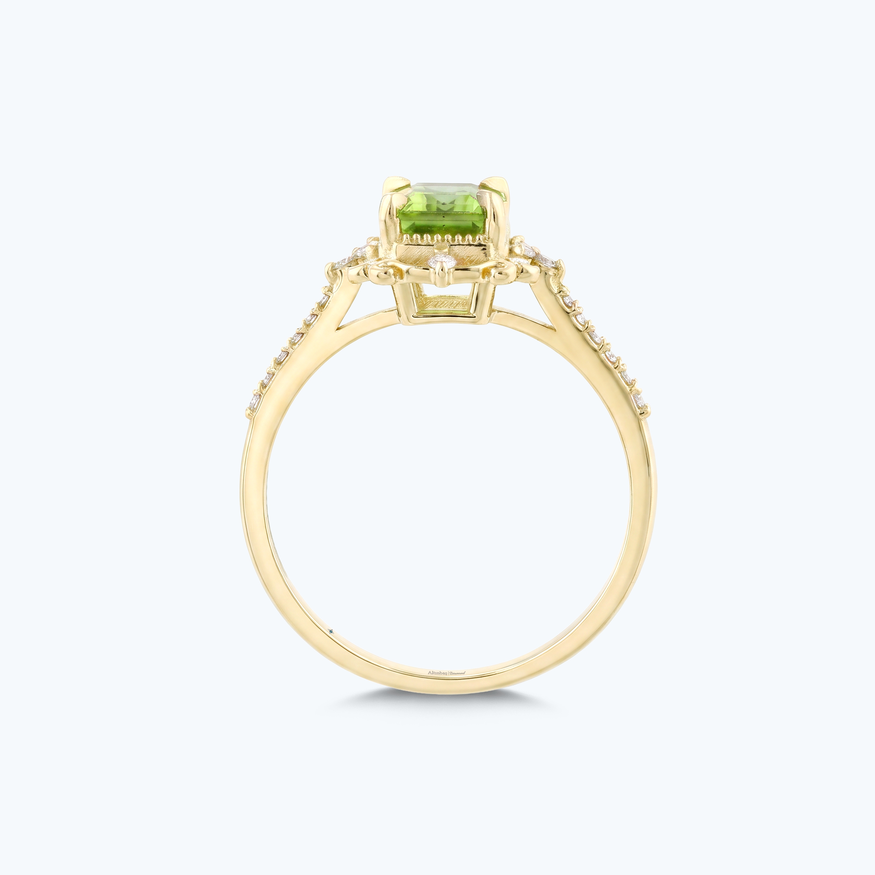 0.14 Karat Pırlanta Yeşil Topaz Emerald Yüzük