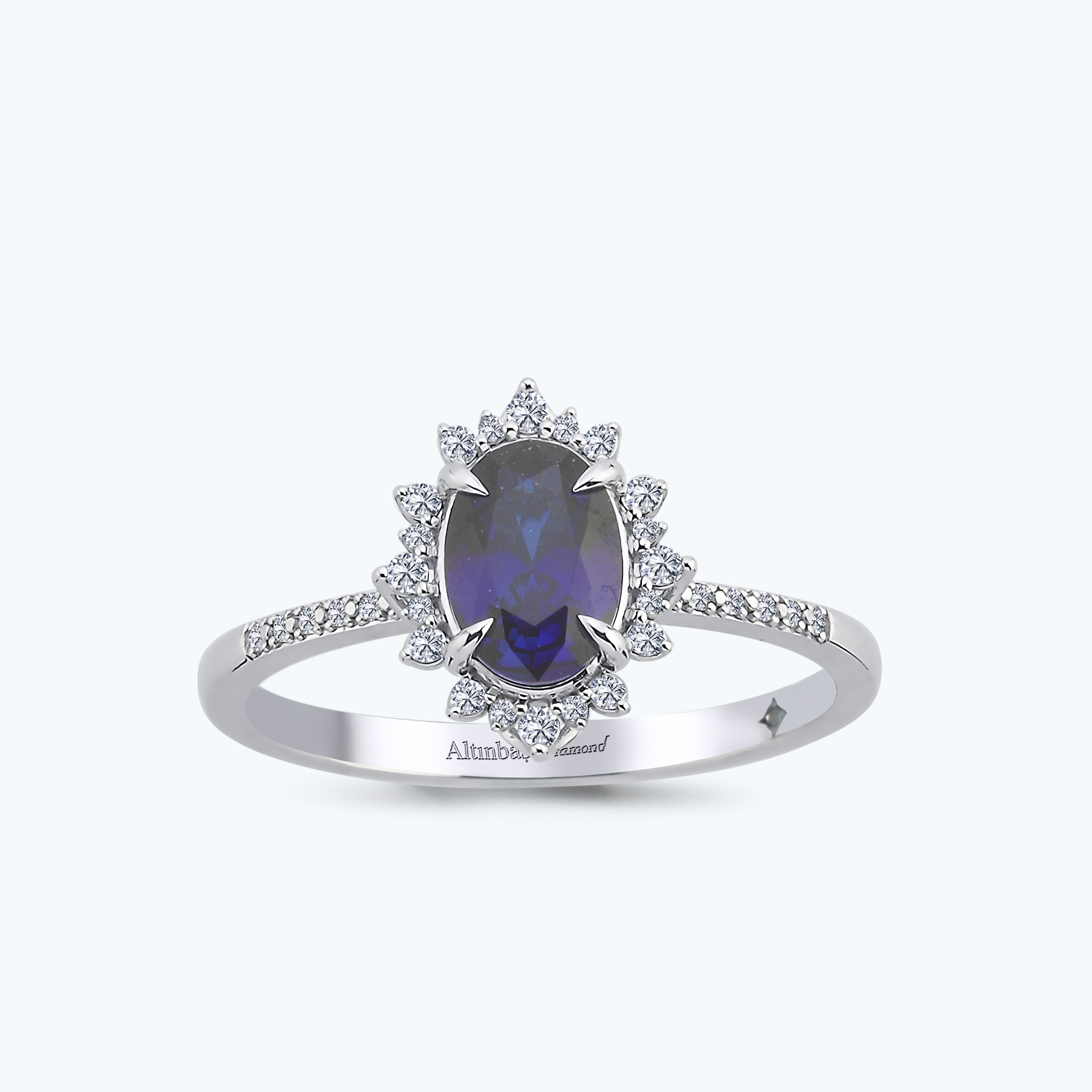 0.10 Karat Pırlanta Safir Oval Yüzük