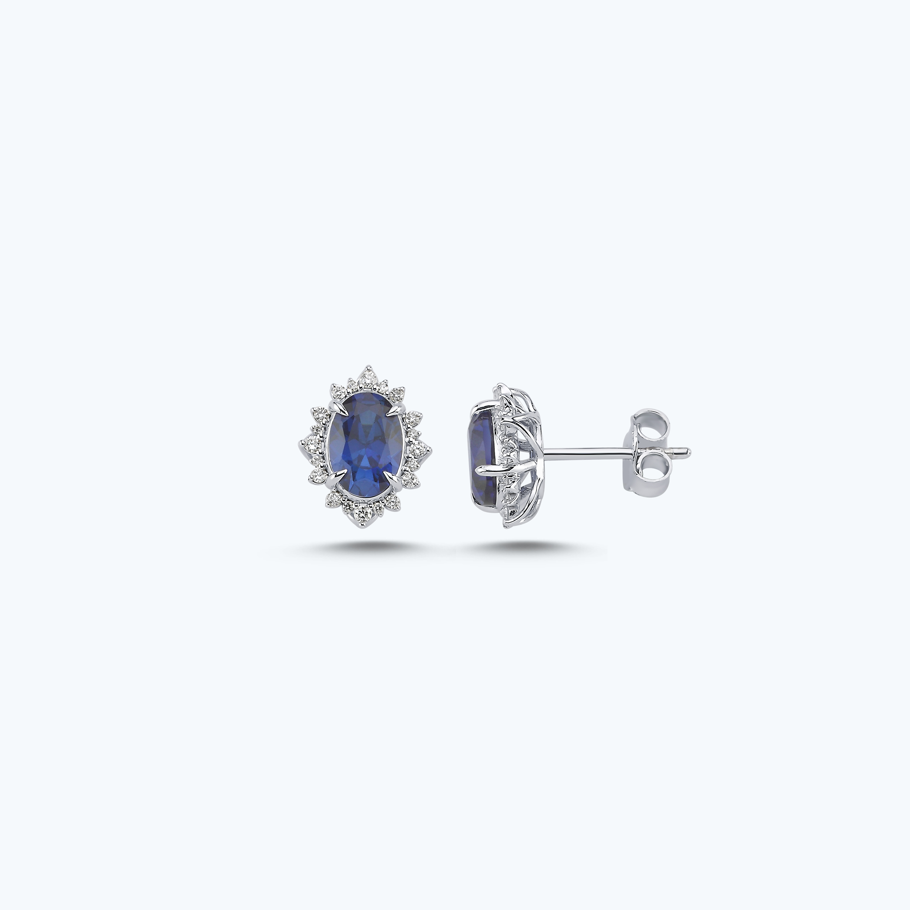 0.14 Karat Pırlanta Safir Oval Küpe