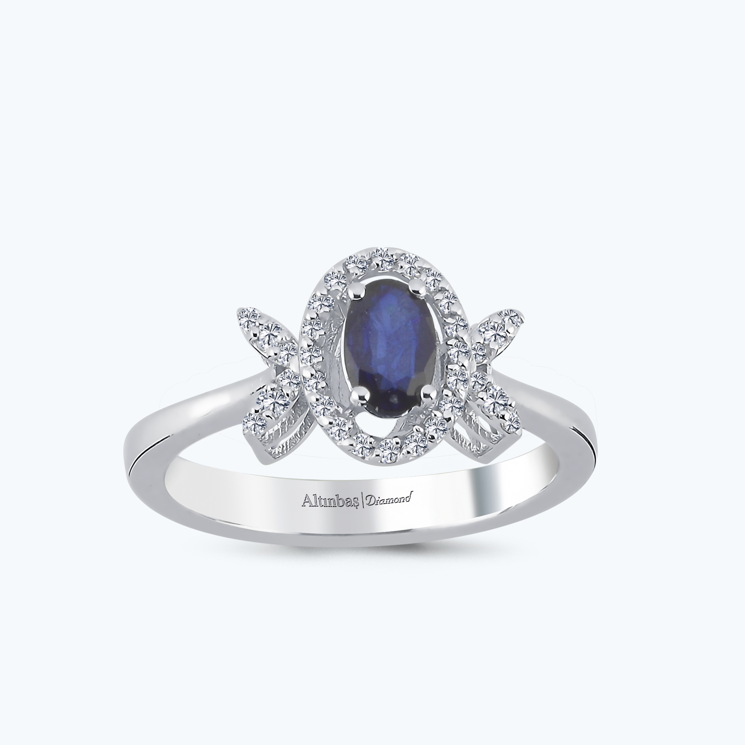 0.15 Karat Pırlanta Safir Oval Yüzük