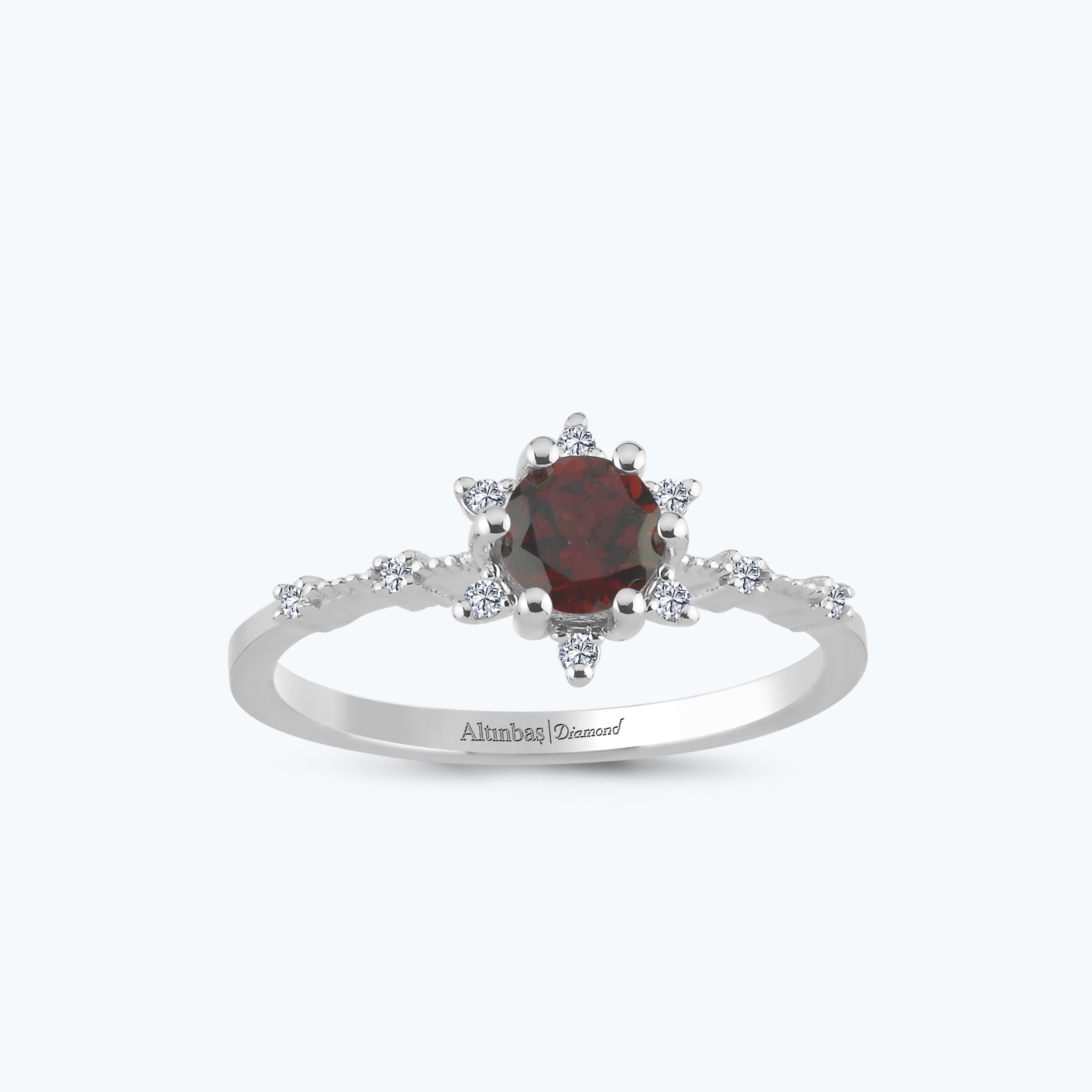 0.06 Karat Pırlanta Garnet Taşlı Vintage Yüzük