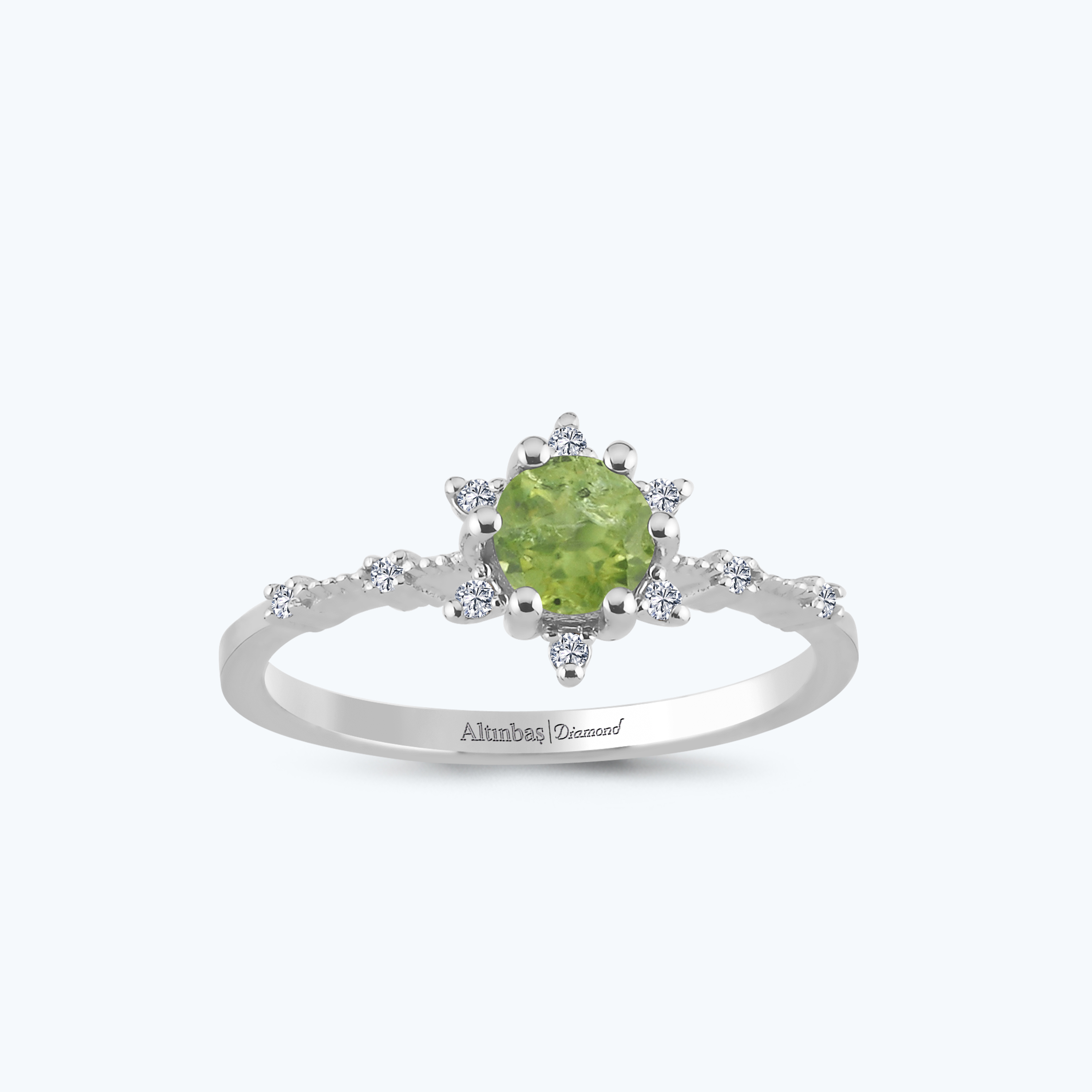 0.06 Karat Pırlanta Peridot Taşlı Vintage Yüzük