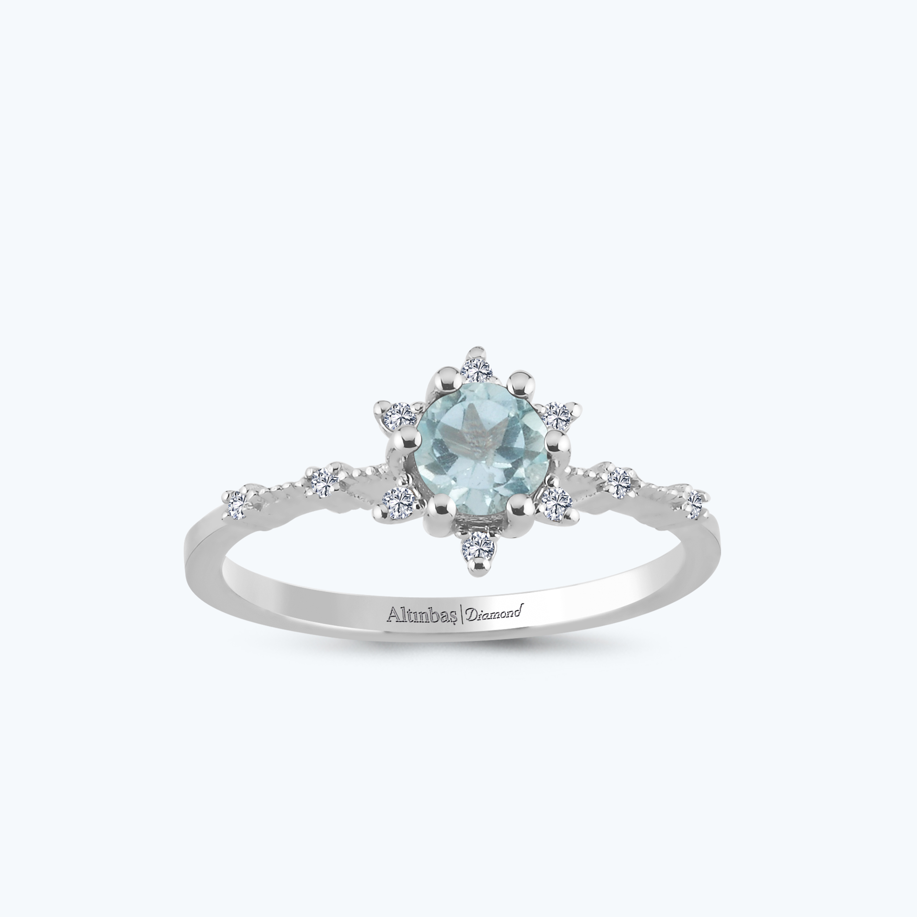 0.06 Karat Pırlanta Mavi Topaz Yüzük