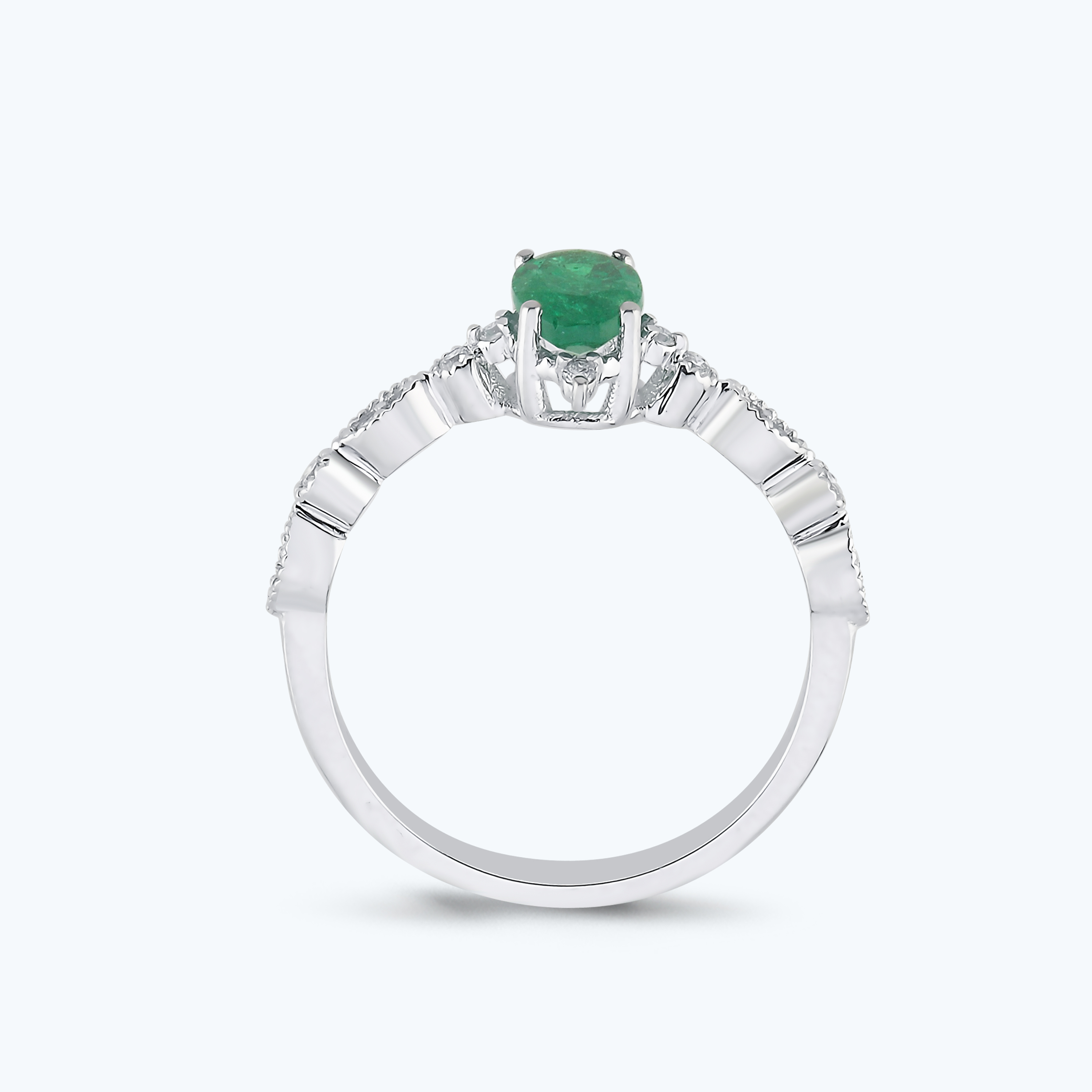 0.12 Karat Pırlanta Zümrüt Oval Vintage Yüzük