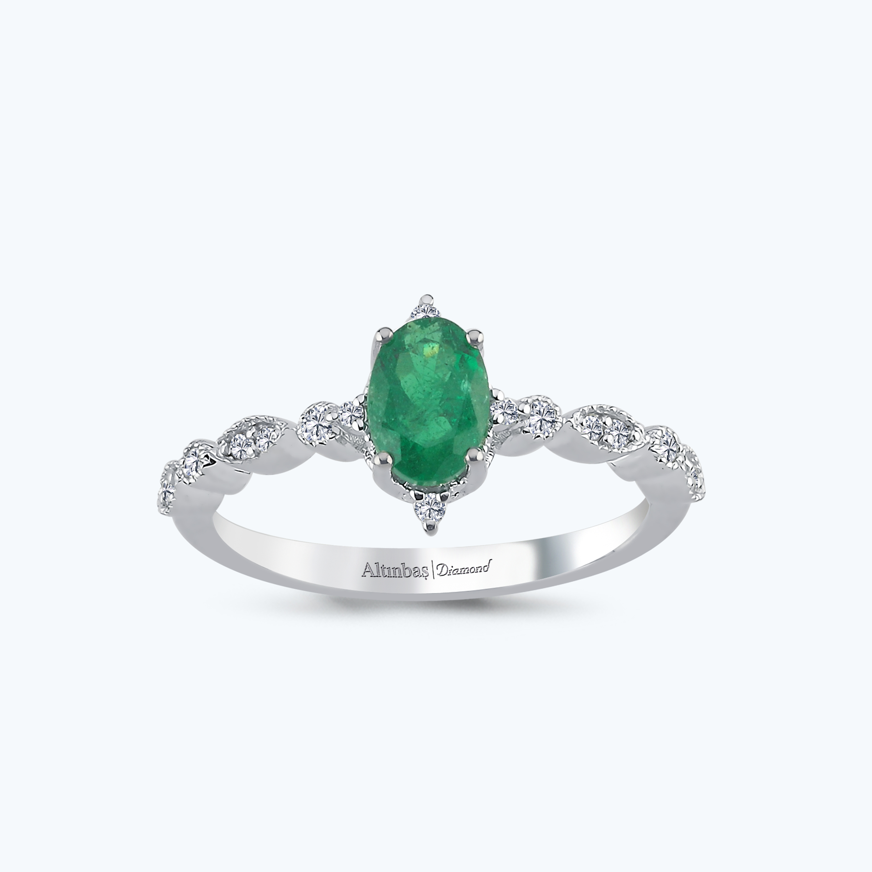 0.12 Karat Pırlanta Zümrüt Oval Vintage Yüzük