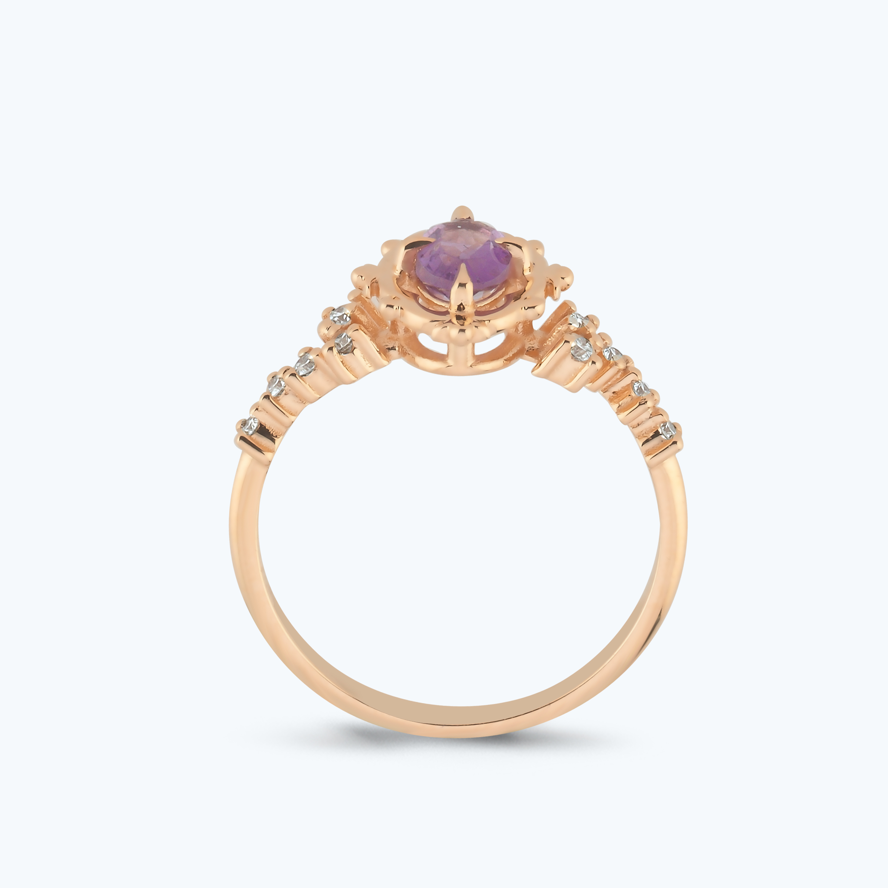 0.12 Karat Pırlanta Ametist Oval Yüzük