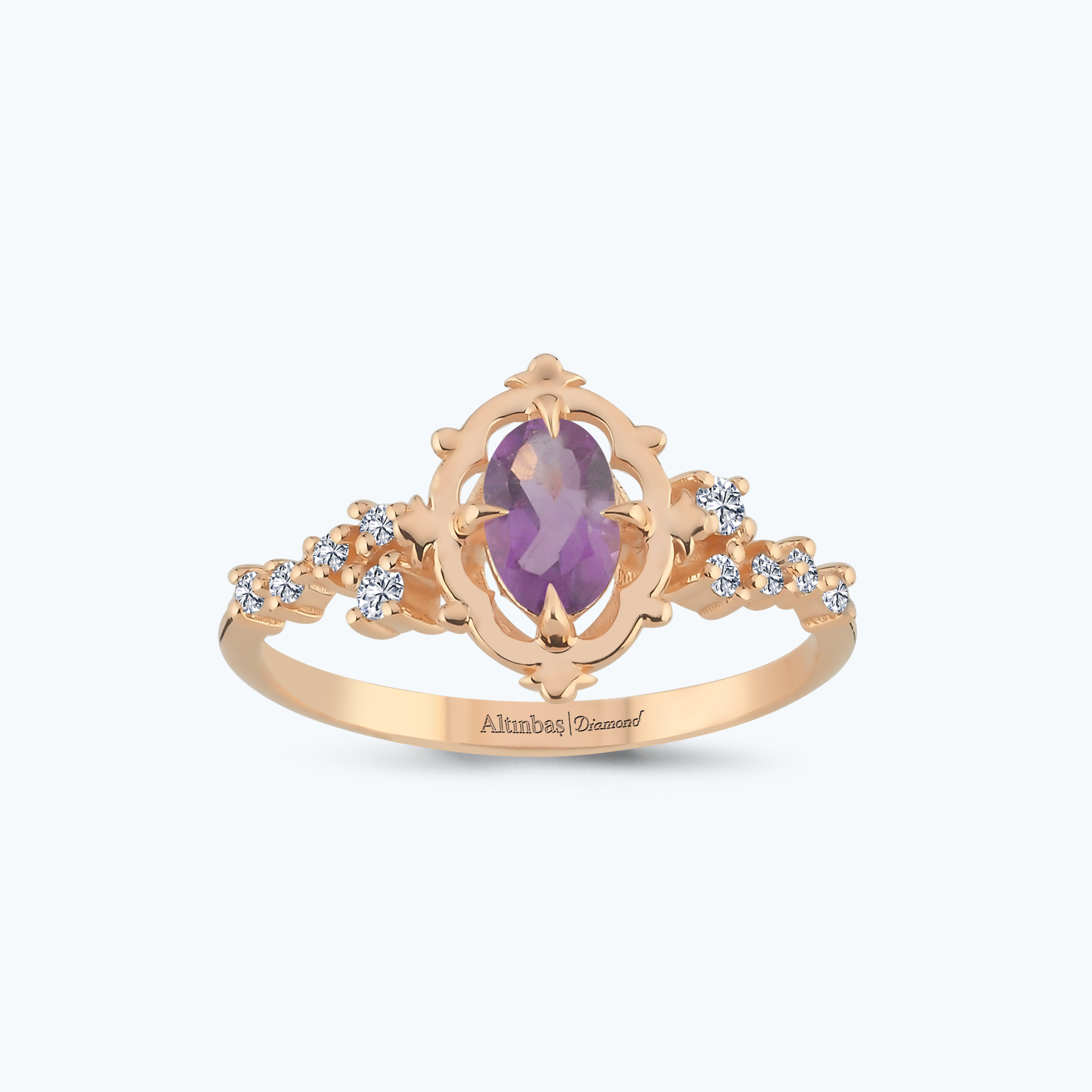 0.12 Karat Pırlanta Ametist Oval Yüzük
