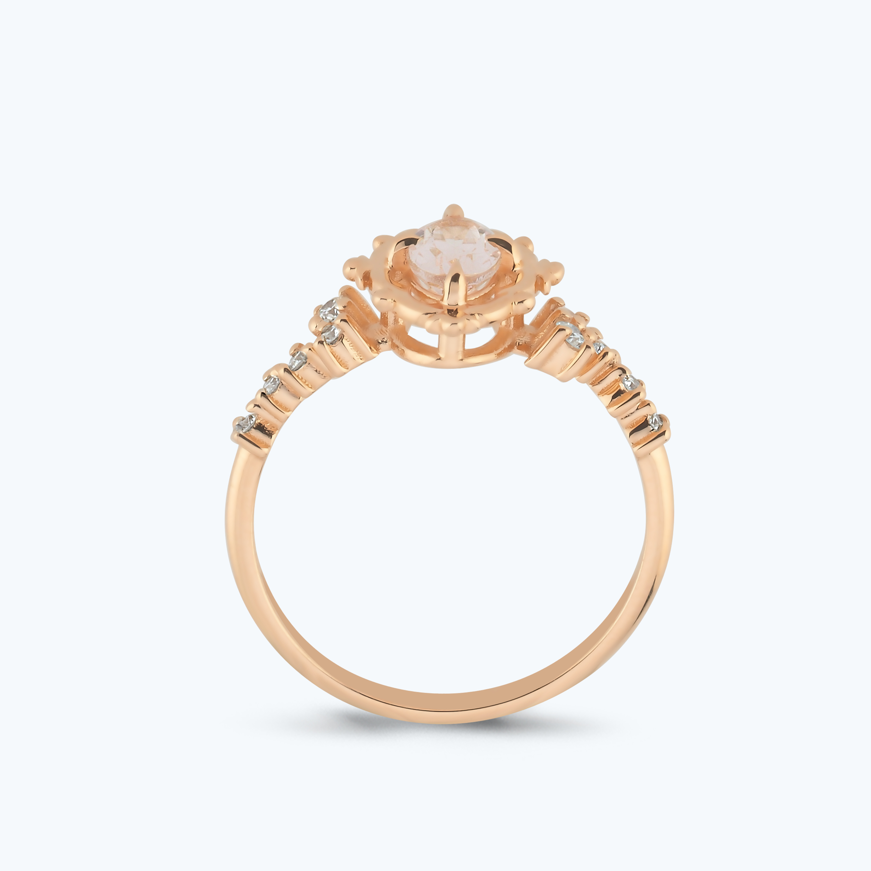 0.12 Karat Pırlanta Morganit Taşlı Oval Yüzük