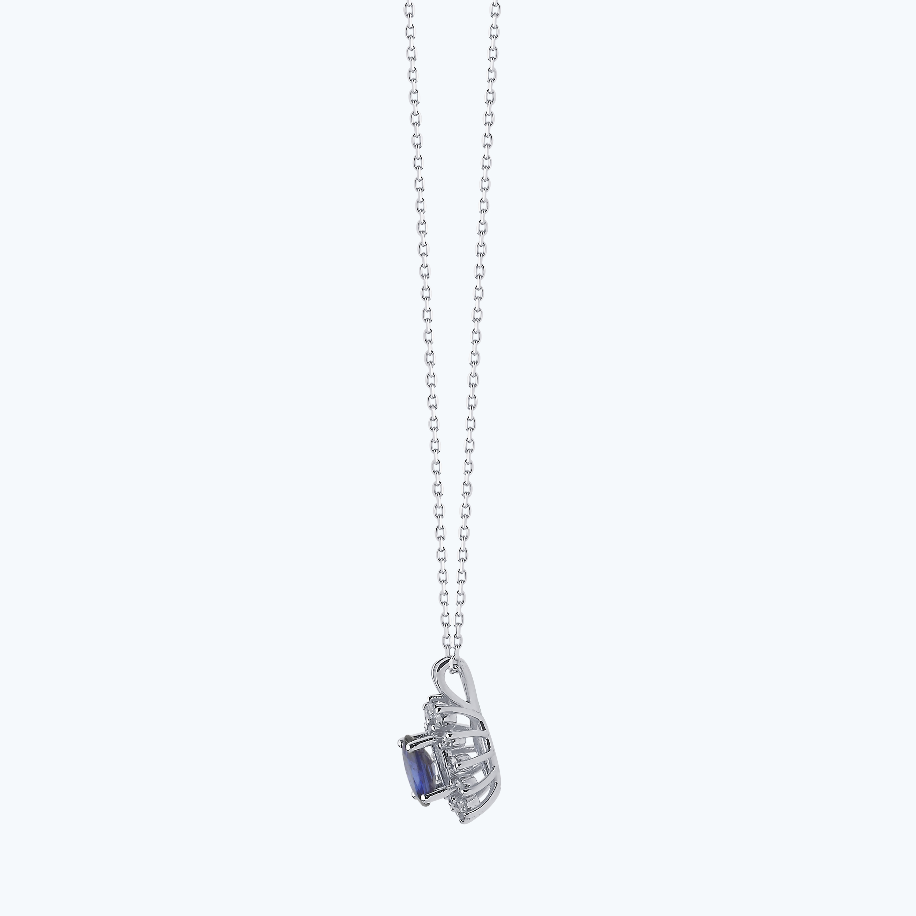 0.12 Karat Pırlanta Safir Oval Kolye
