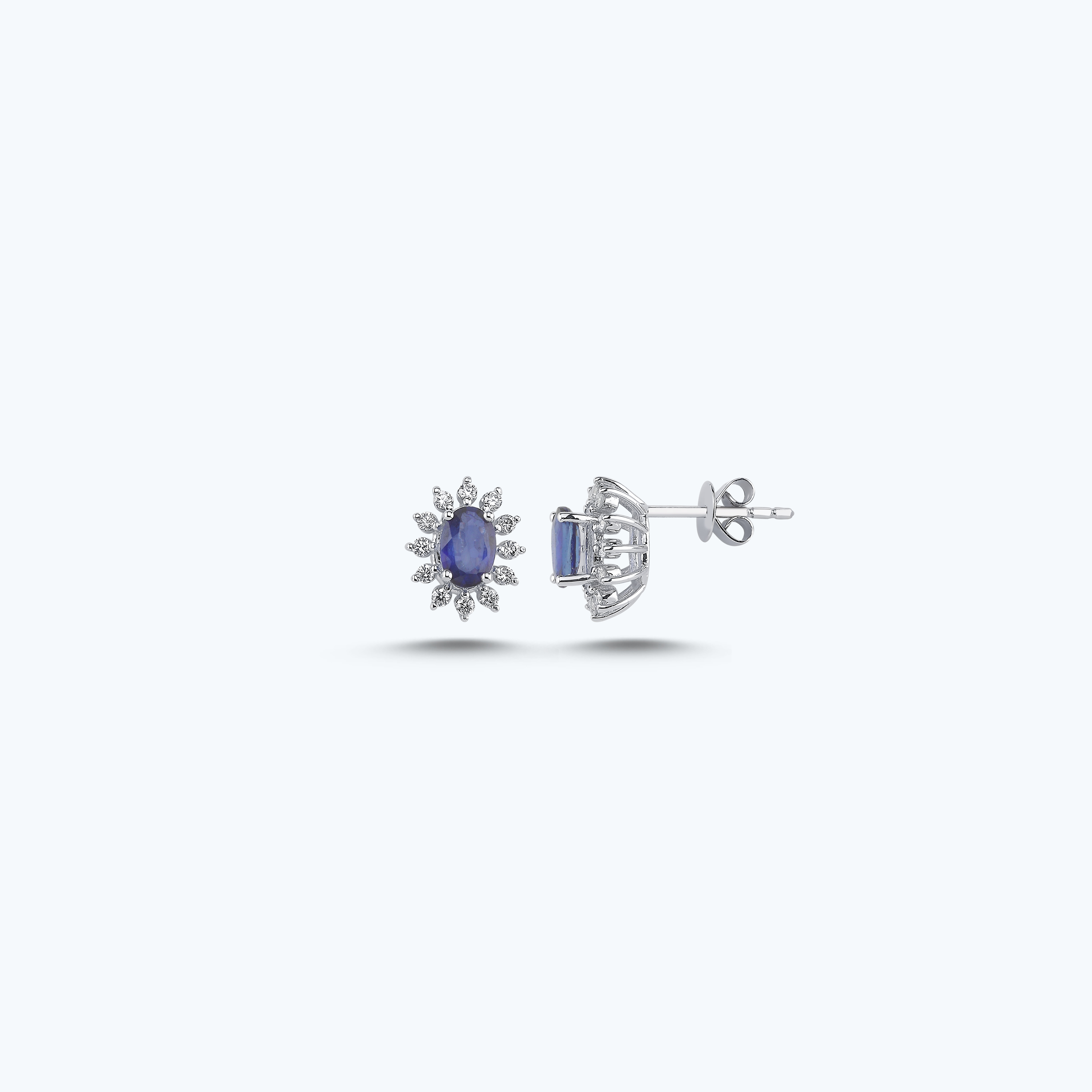 0.24 Karat Pırlanta Safir Oval Küpe