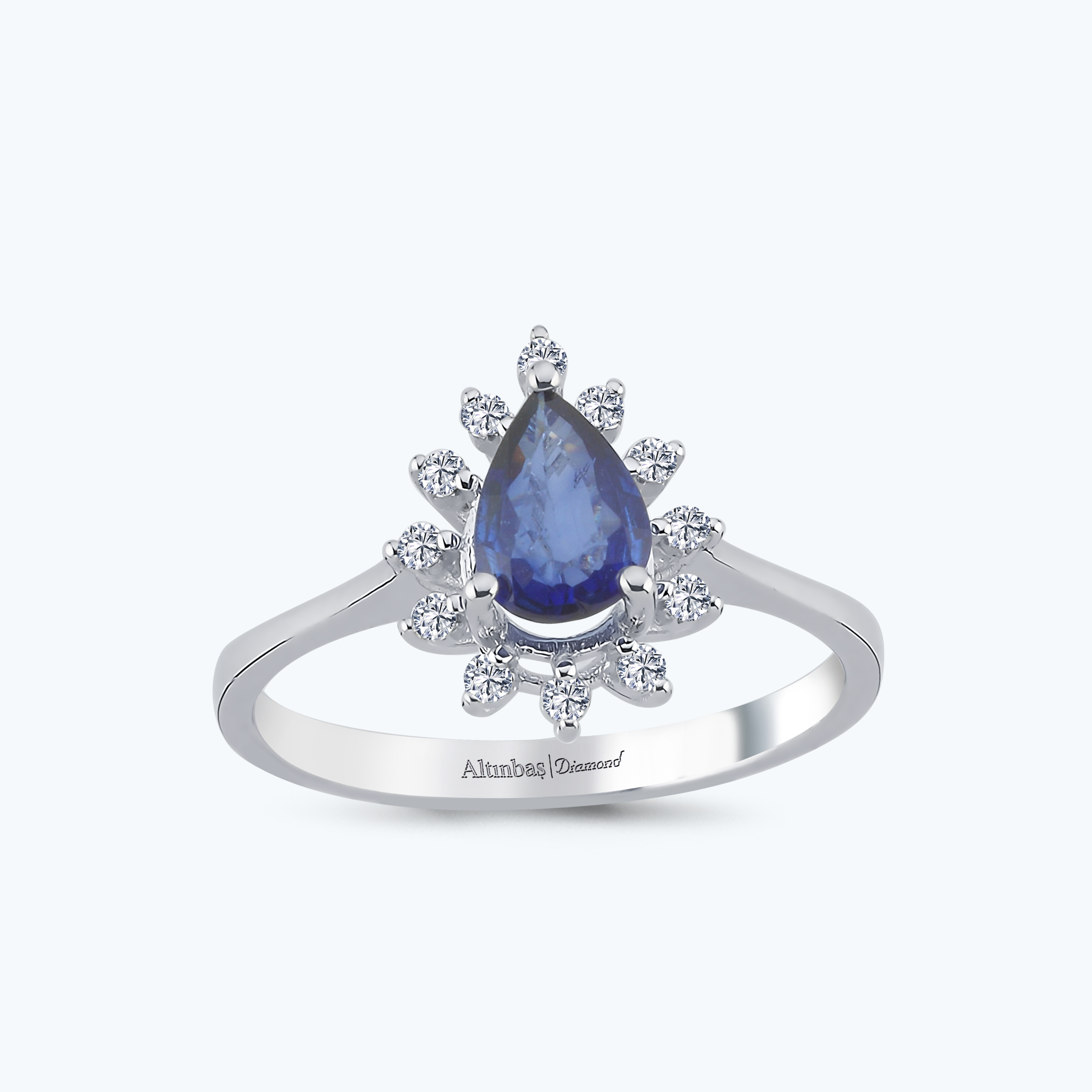 0.12 Karat Pırlanta Safir Damla Yüzük