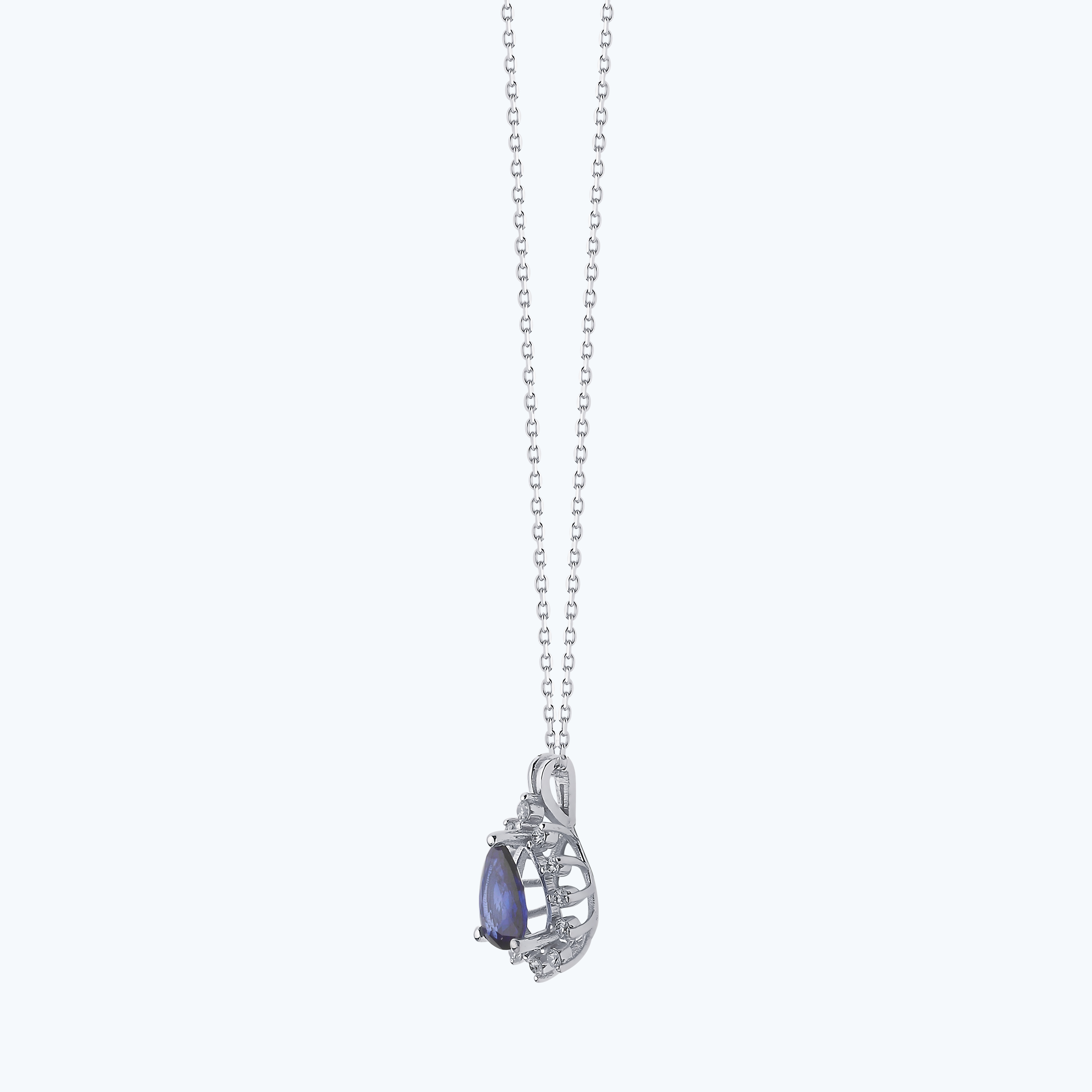 0.12 Karat Pırlanta Safir Damla Kolye