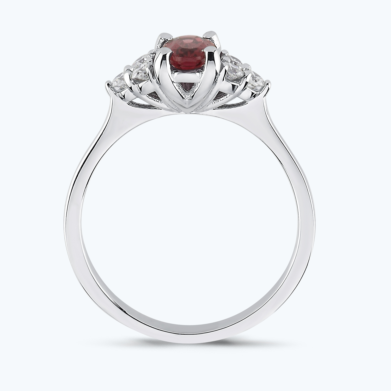 0.18 Karat Pırlanta Rhodolite Taşlı Oval Yüzük
