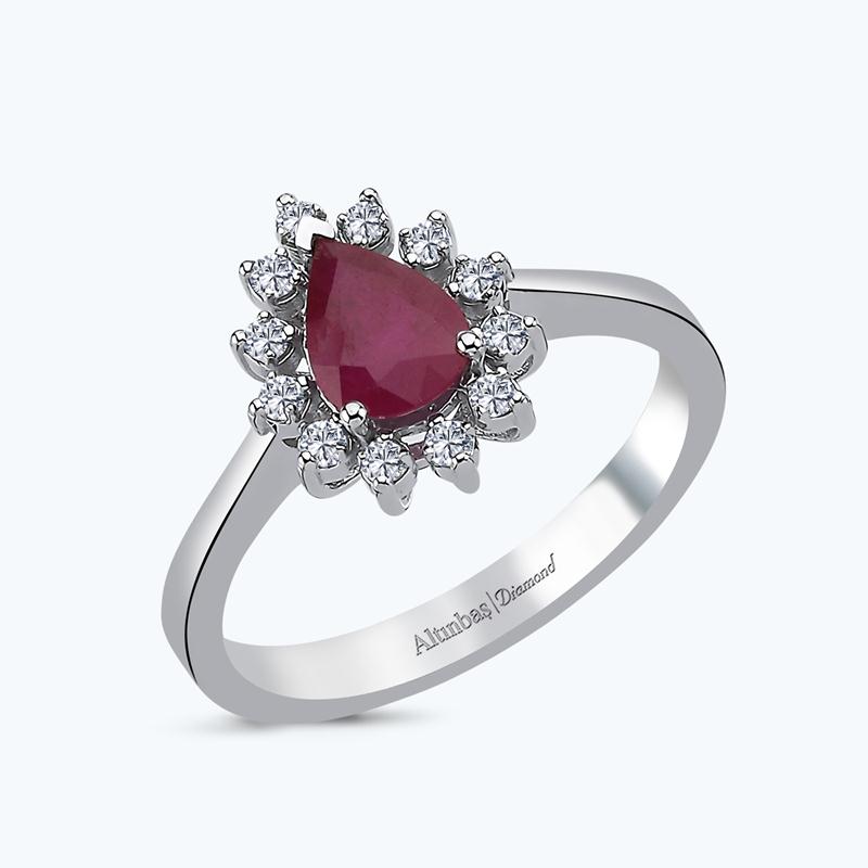 Pırlanta Yakut Damla Yüzük