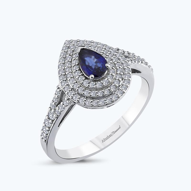 Pırlanta Safir Damla Yüzük