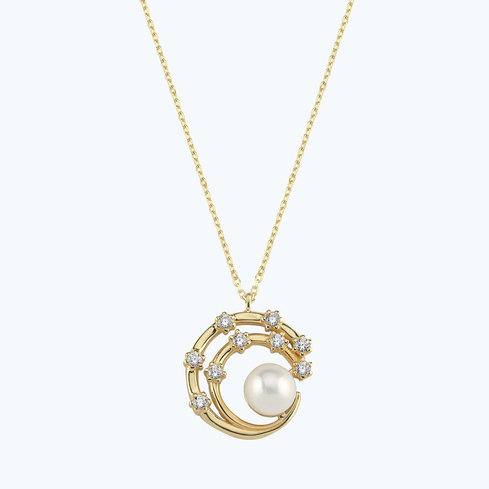 Altın İncili Ay Kolye