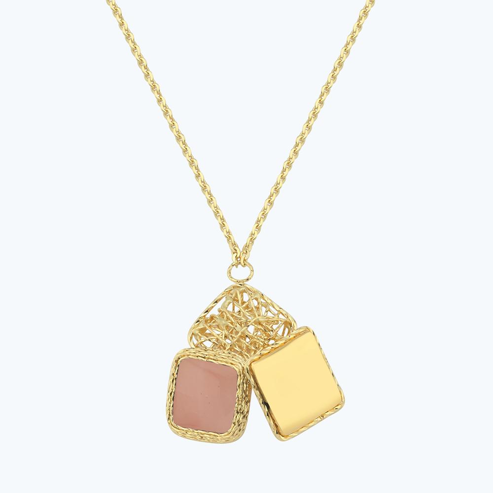 Pembe Taşlı Altın Kolye