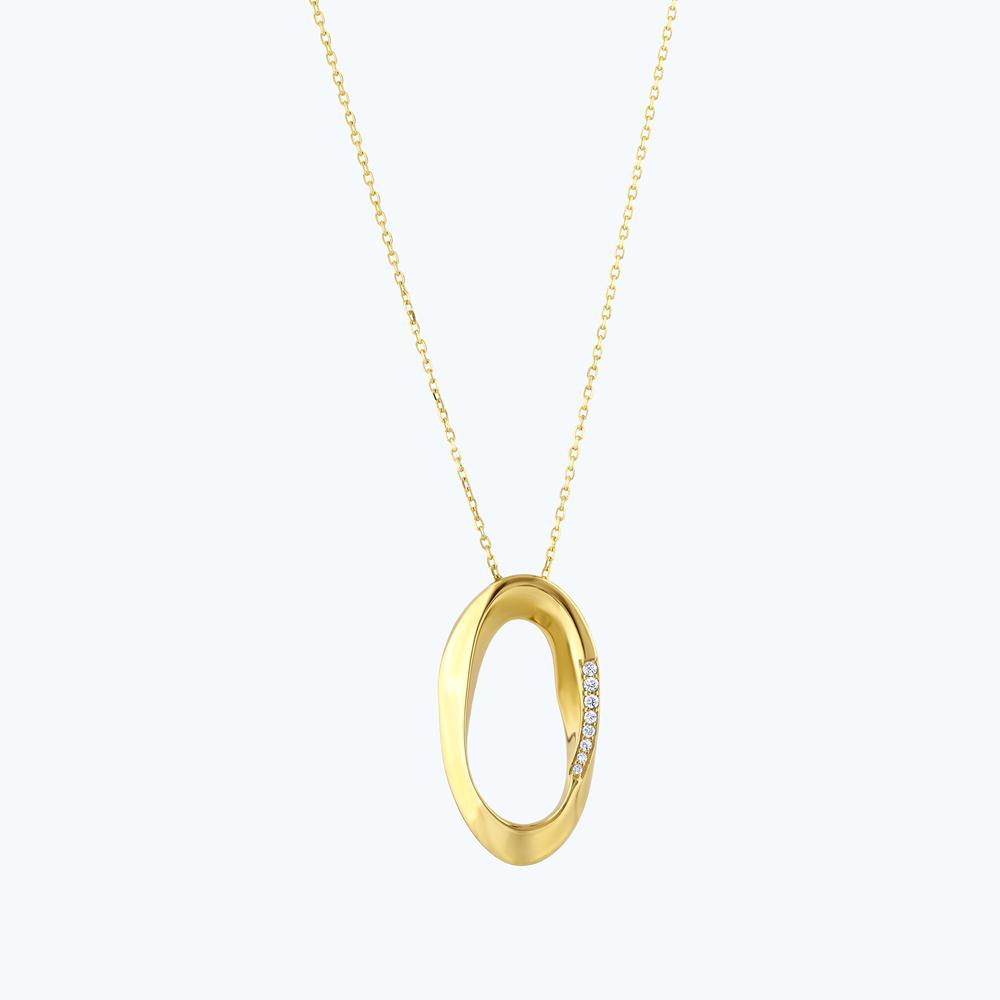 Altın Taşlı Oval Kolye
