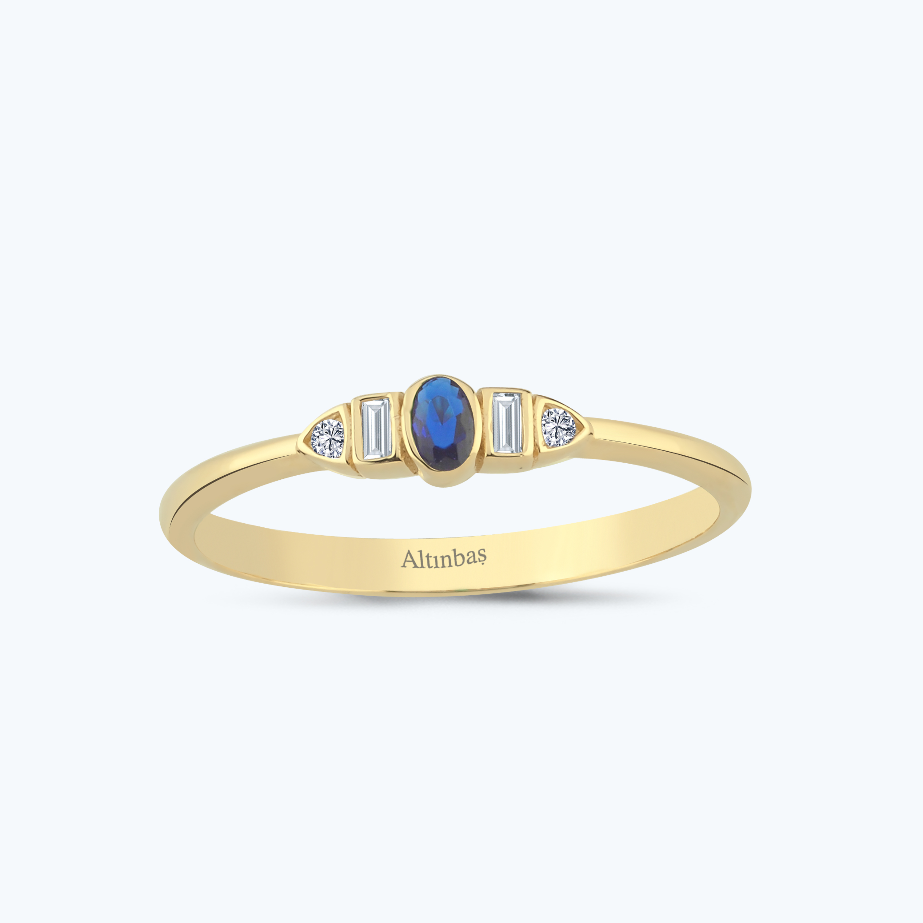 Lacivert Taşlı Altın Oval Yüzük