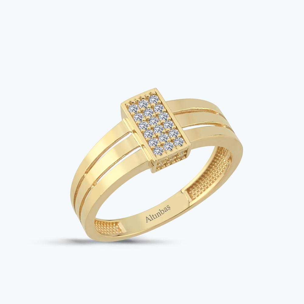 Altın Taşlı Dikdörtgen Yüzük