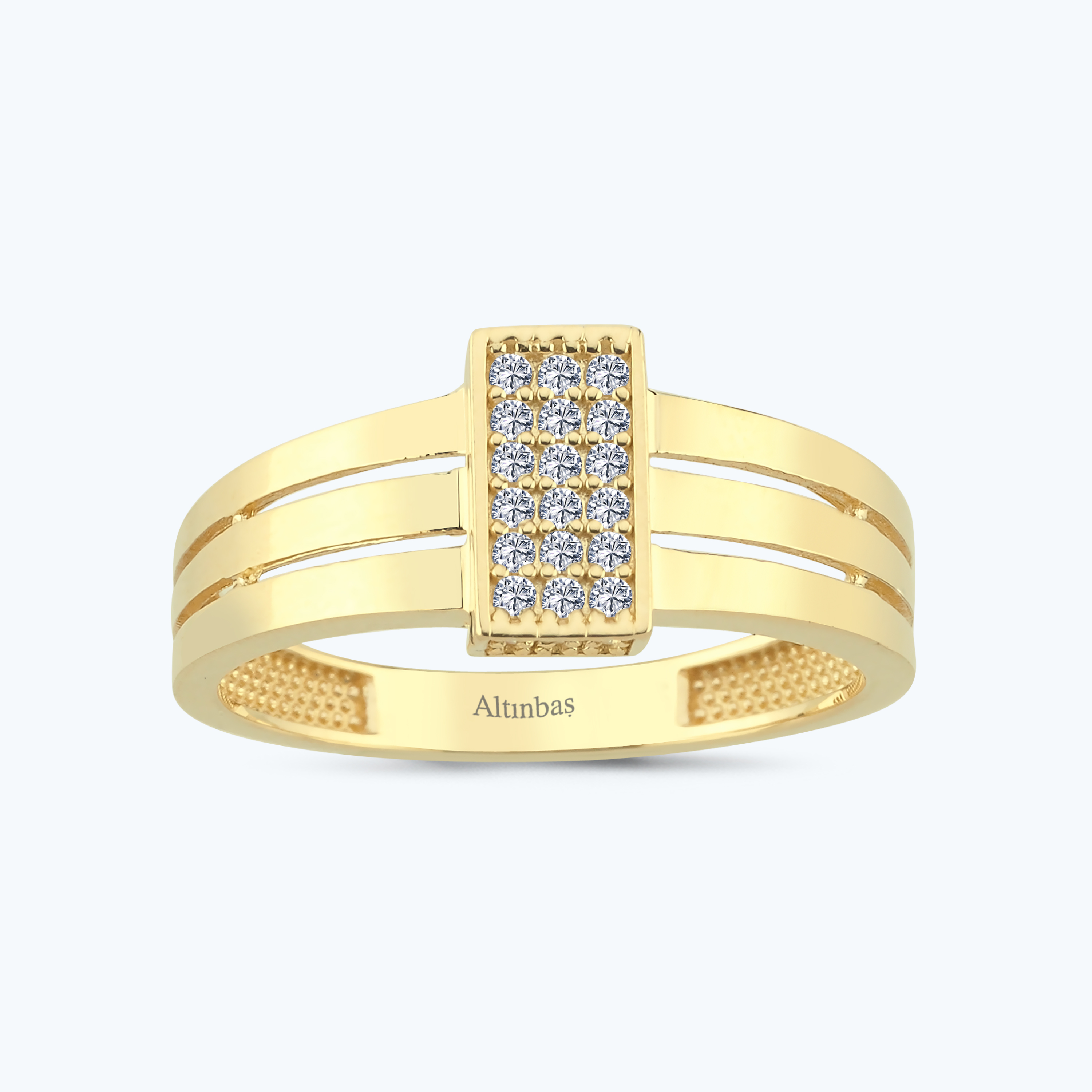 Altın Taşlı Dikdörtgen Yüzük