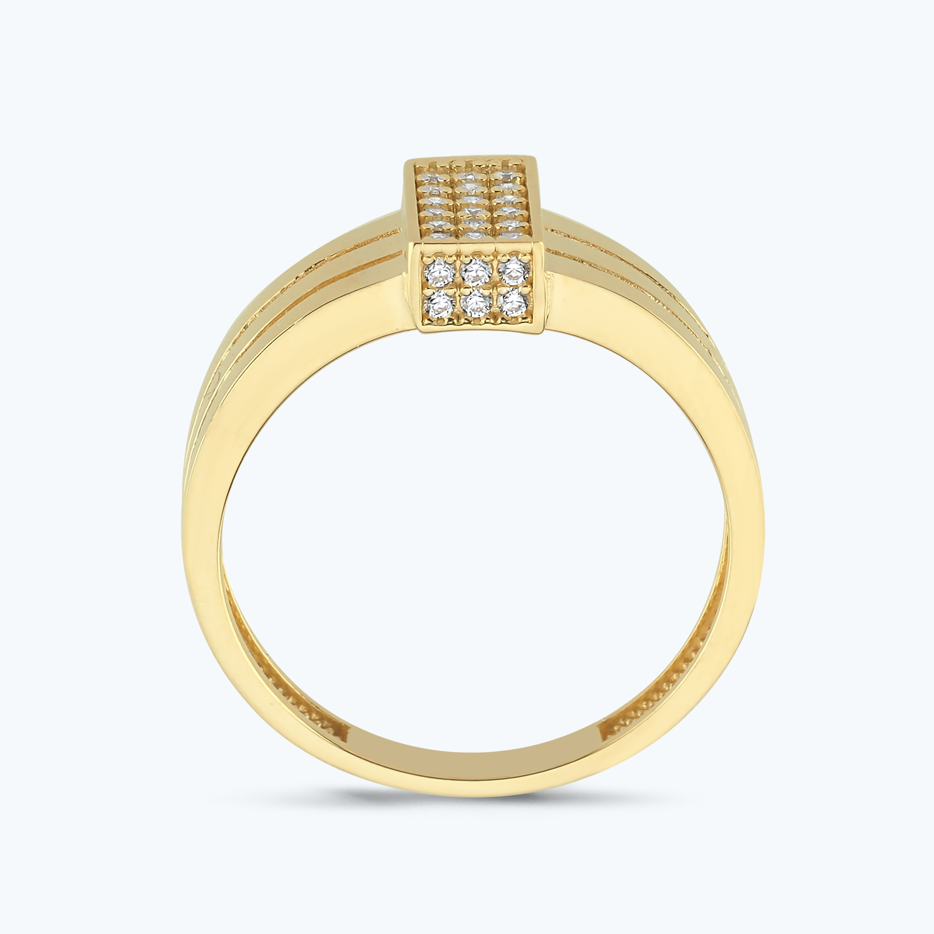 Altın Taşlı Dikdörtgen Yüzük