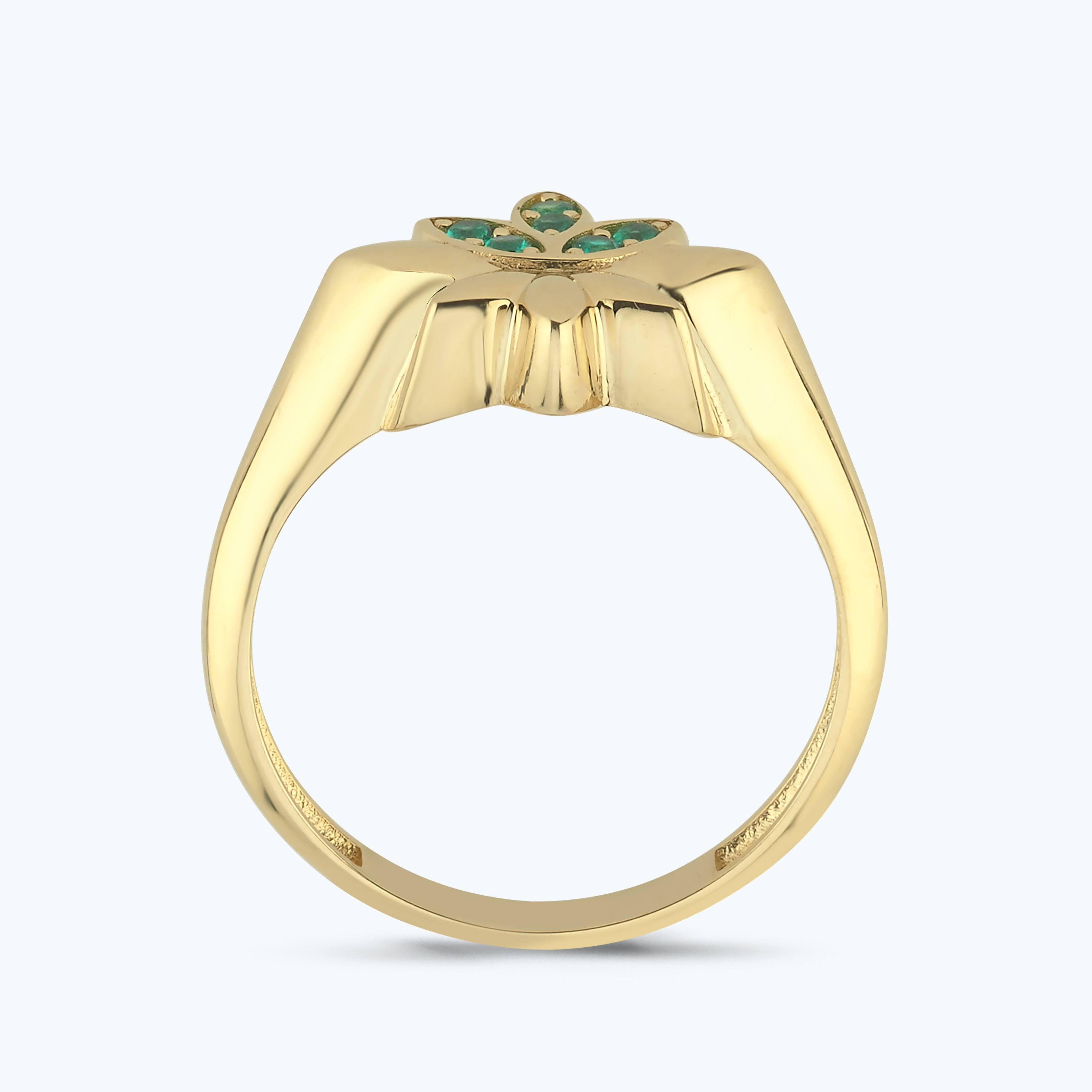 Yeşil Taşlı Altın Lotus Çiçeği Yüzük