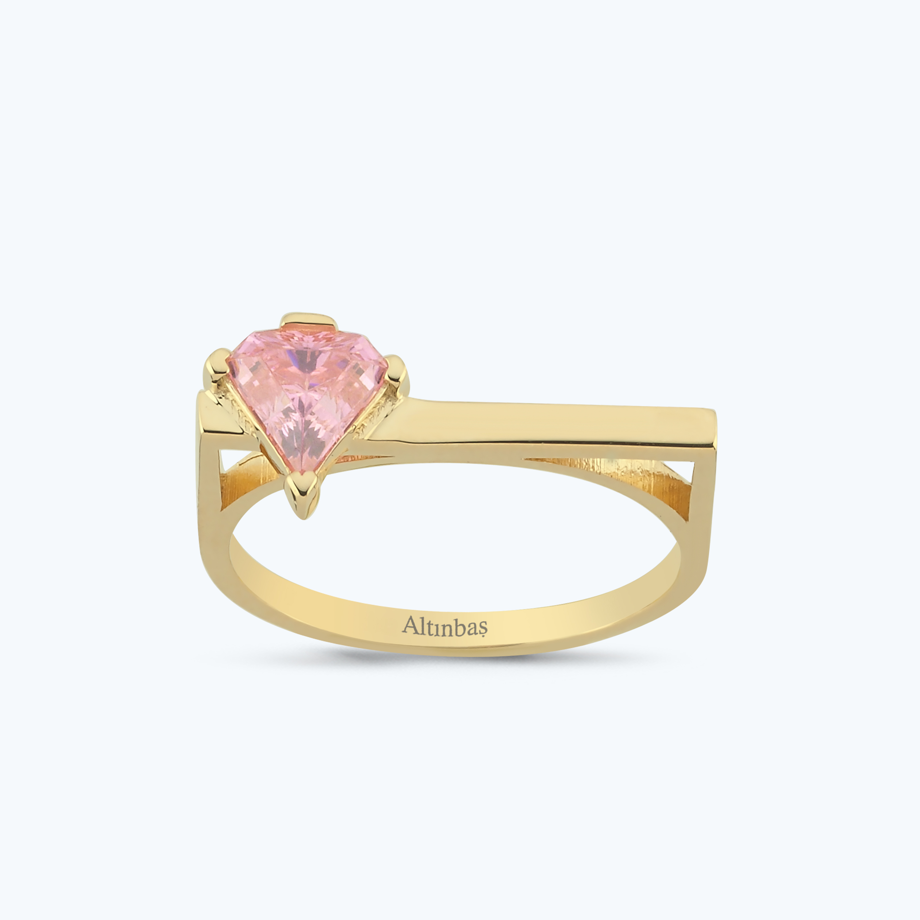 Pembe Taşlı Altın Yüzük