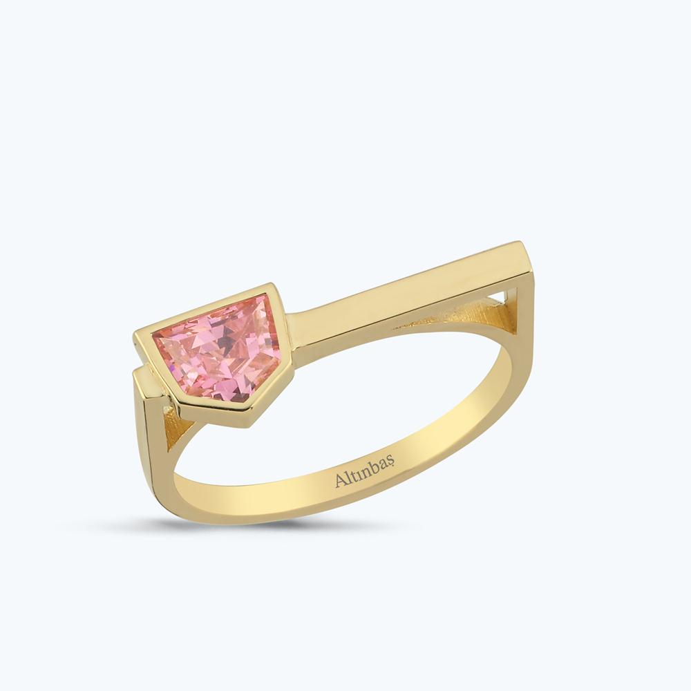 Pembe Taşlı Altın Yüzük